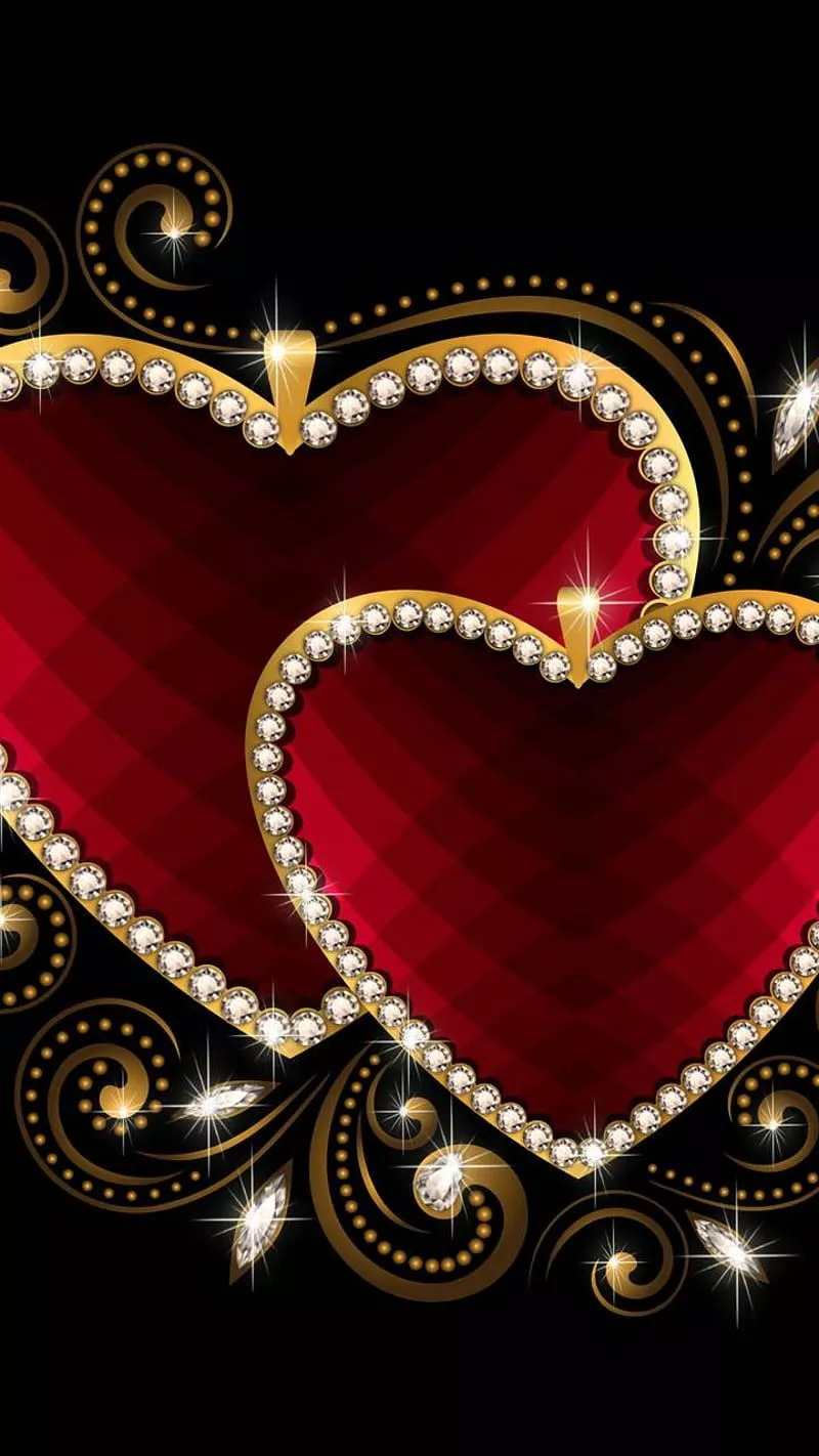 Diamond, red hearts, HD phone wallpaper