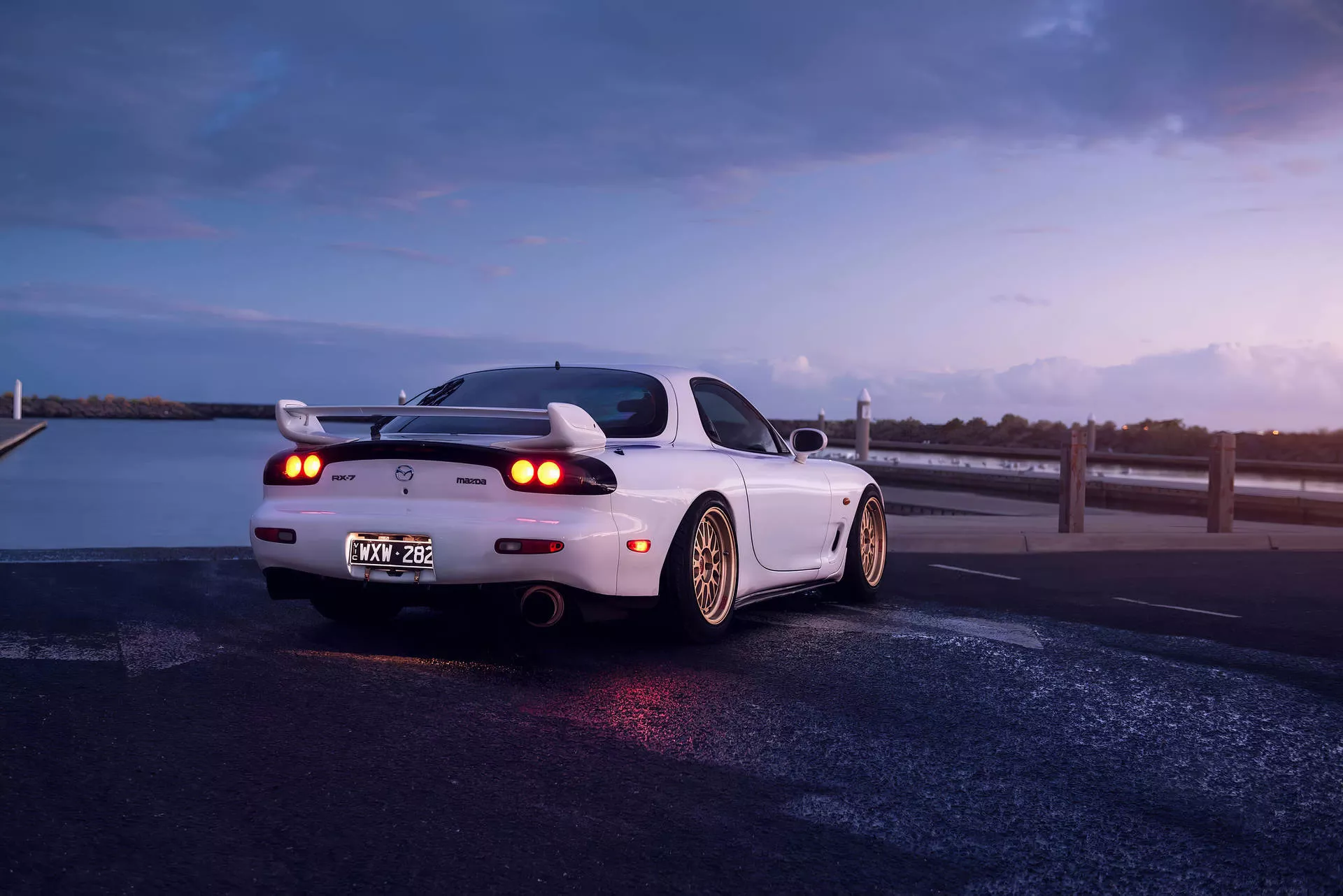 White Mazda Rx7 At Sunset Wallpaper