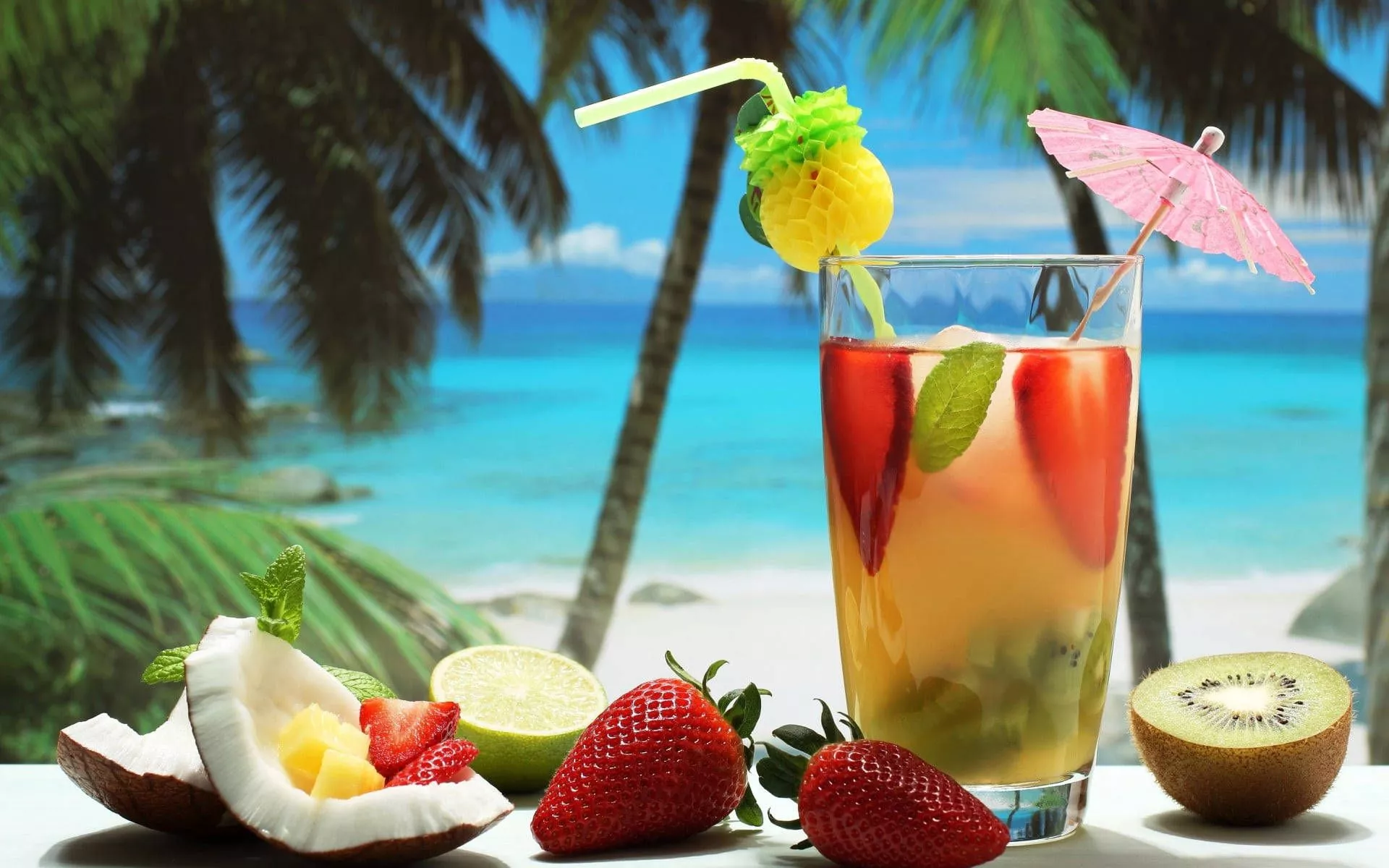 Coconut Strawberry Kiwi Tropical Drink