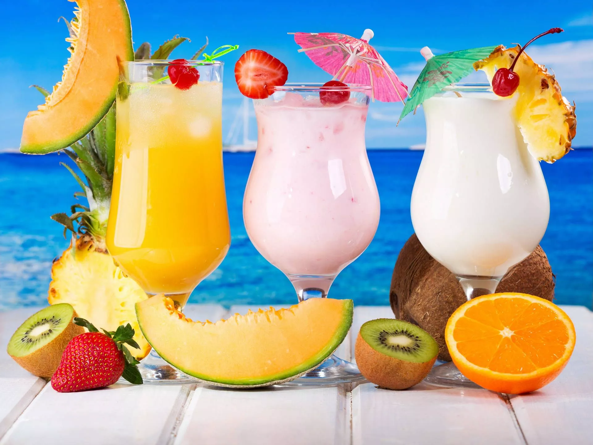 Fruity Glasses Of Tropical Drinks