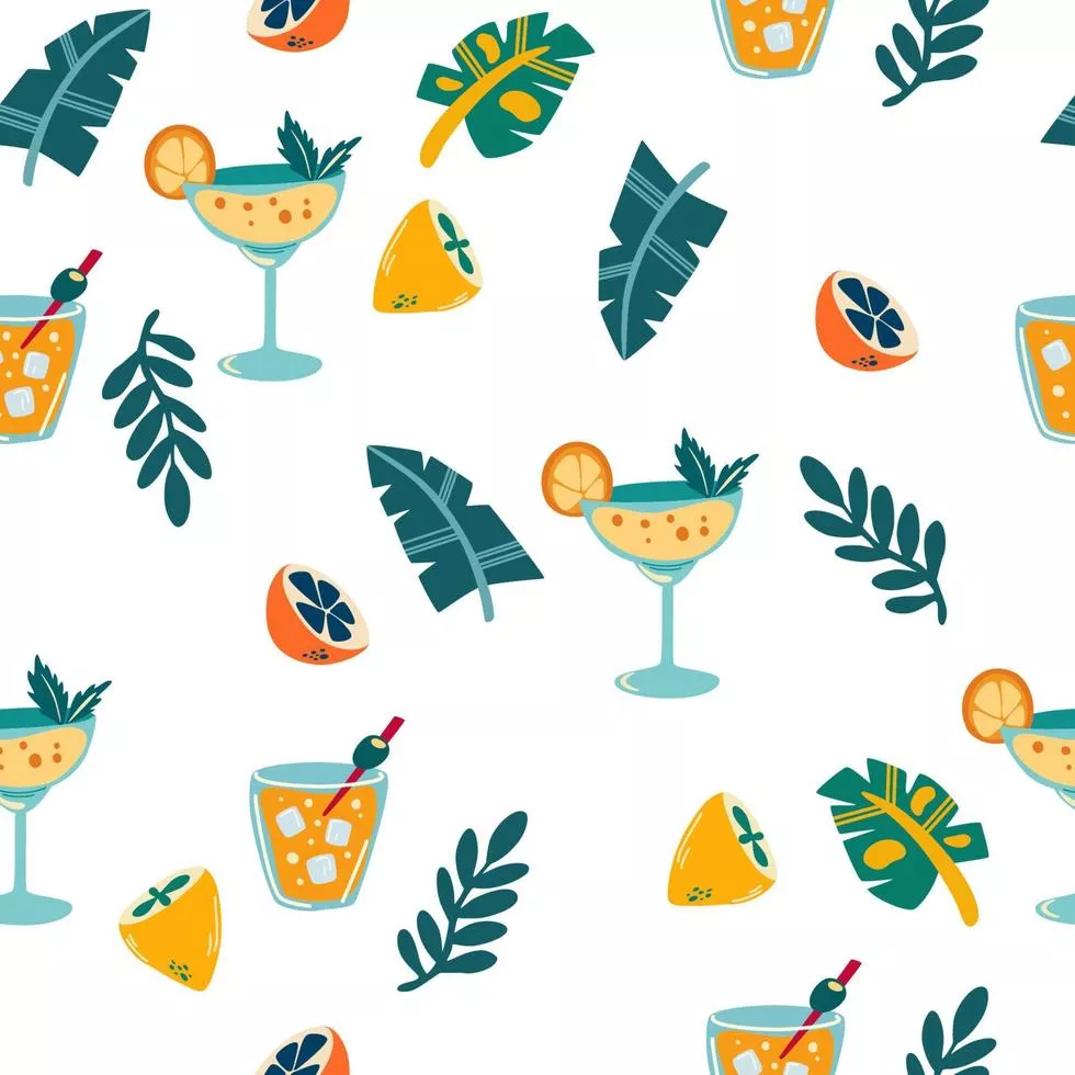 Tropical cocktails seamless pattern