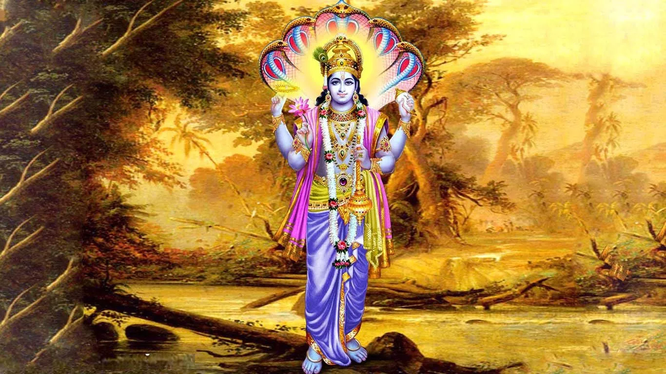 Lord Vishnu Standing On A Golden