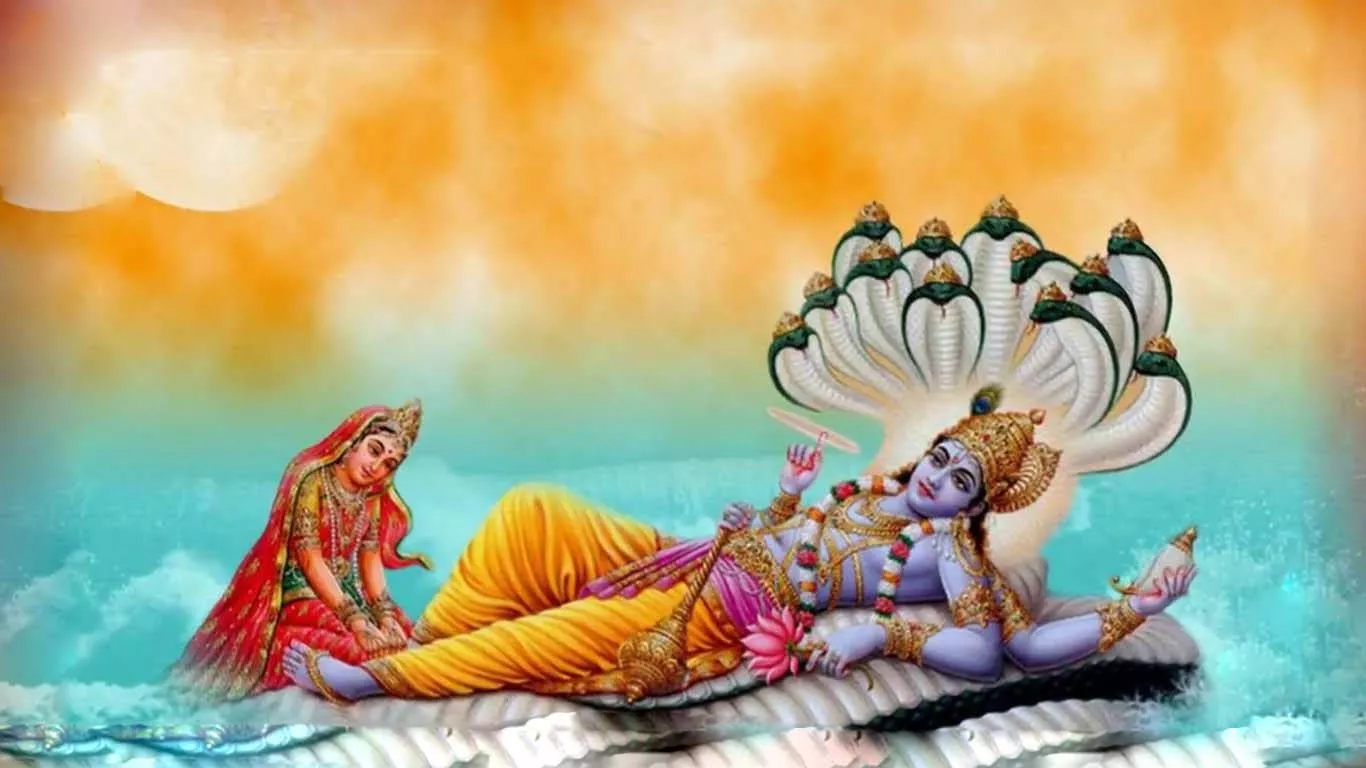 Goddess Lakshmi With Vishnu And Shesha