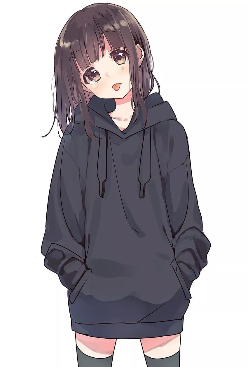 Cute anime top girls in hoodies