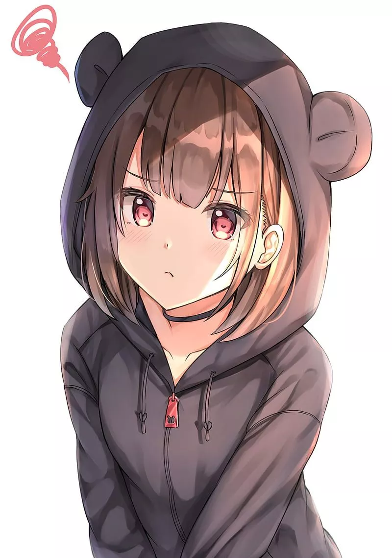 Girl, hood, ears, anime, art, cute, HD