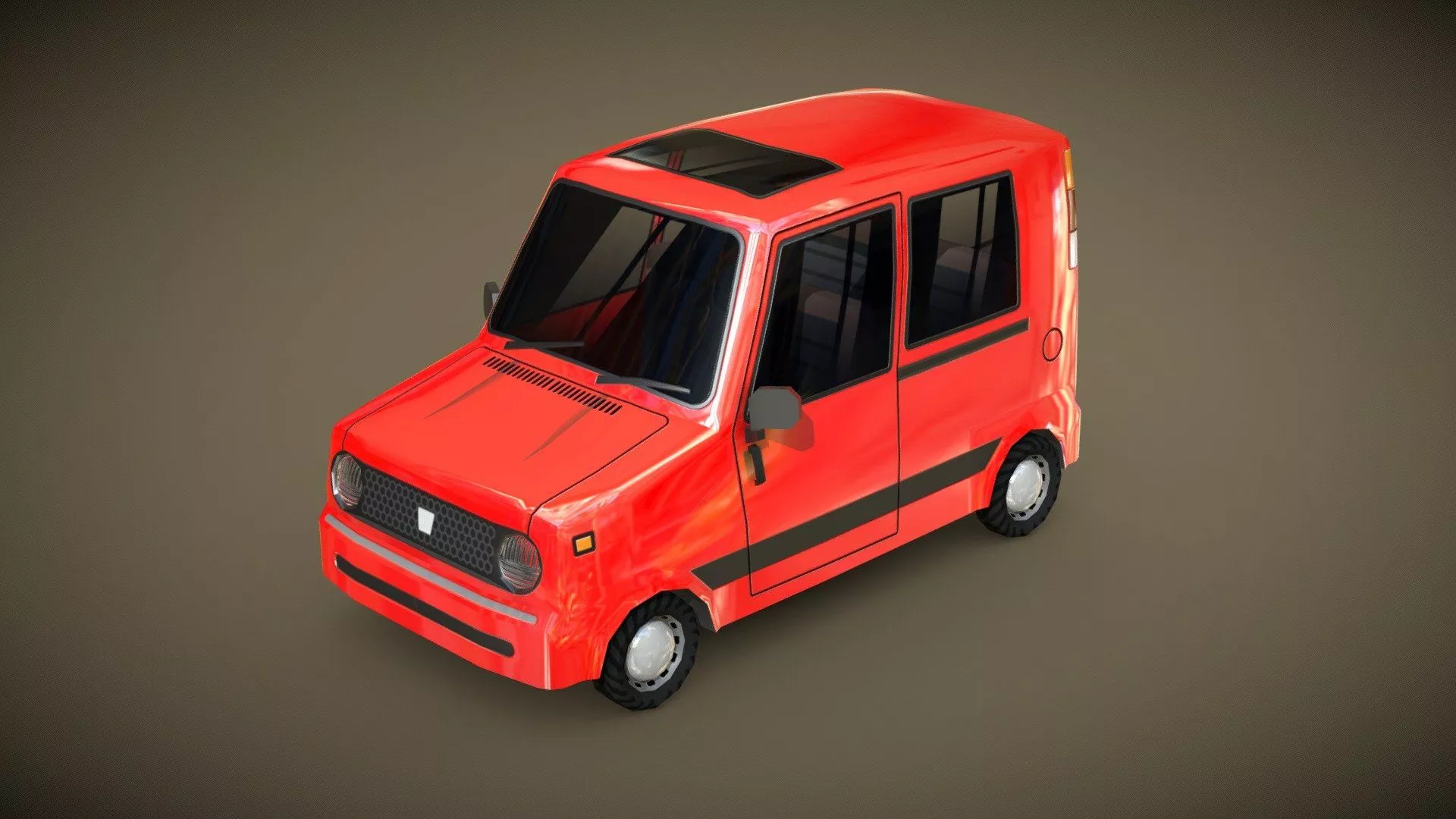 Stylized Low Poly Japanese Cube Kei Car
