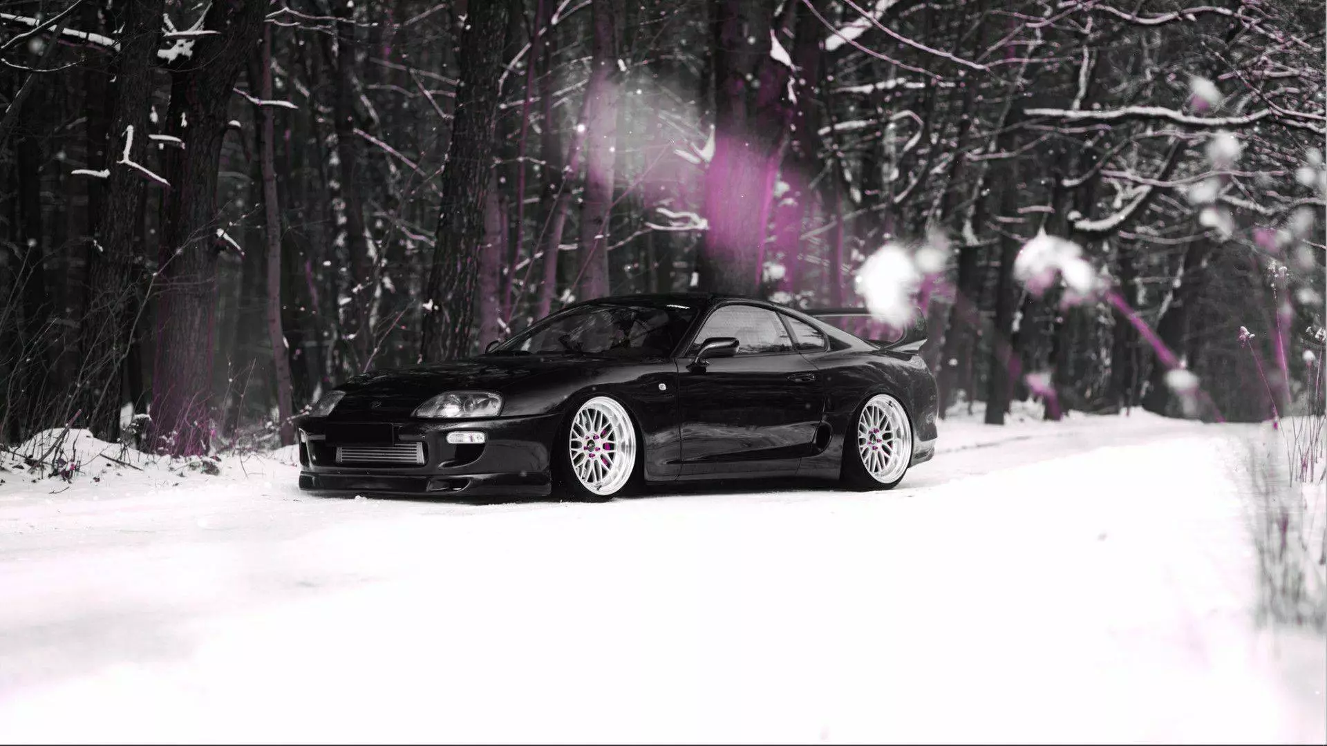 Live wallpaper Black Toyota Supra, snow
