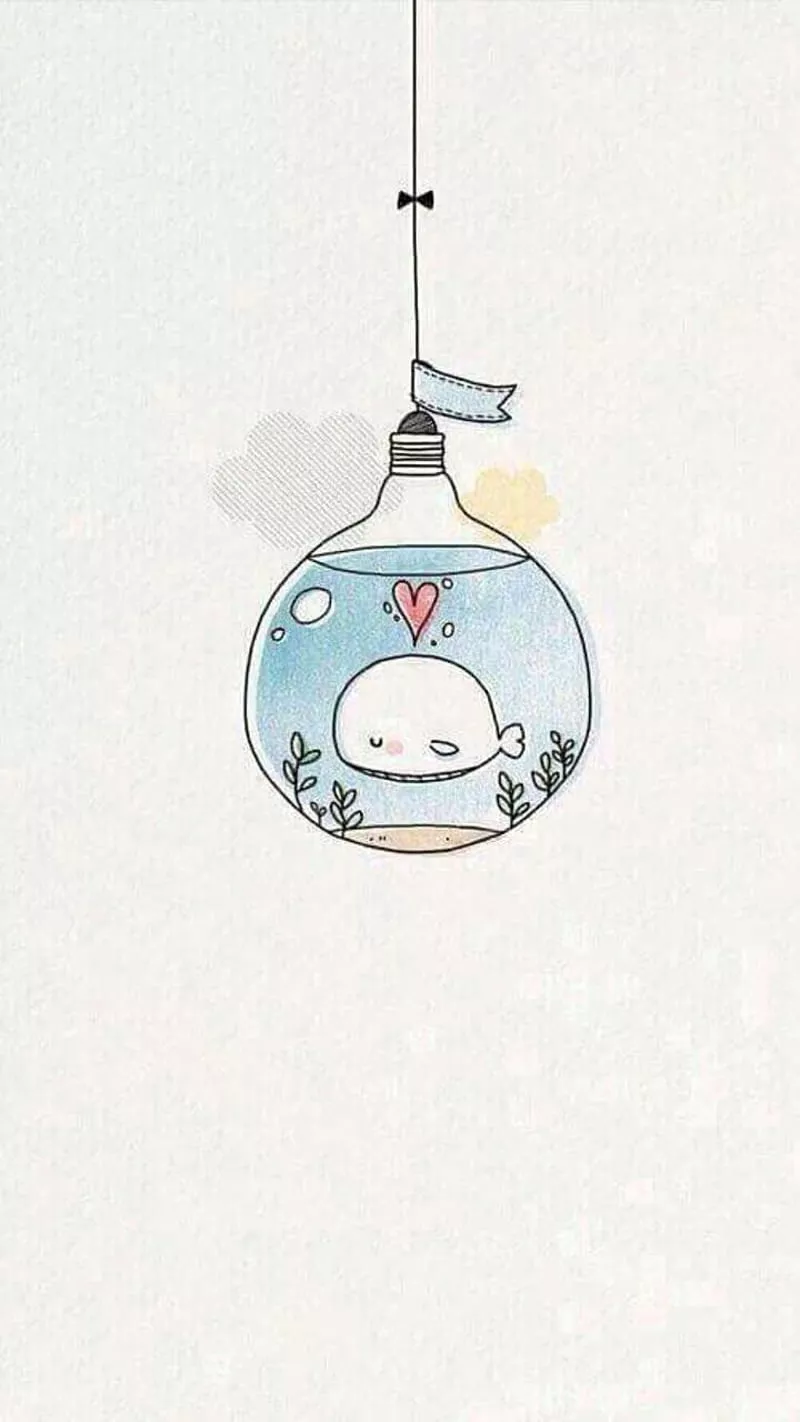 Whale, cute, drawing, fish bowl, heart, lightbulb, HD phone wallpaper