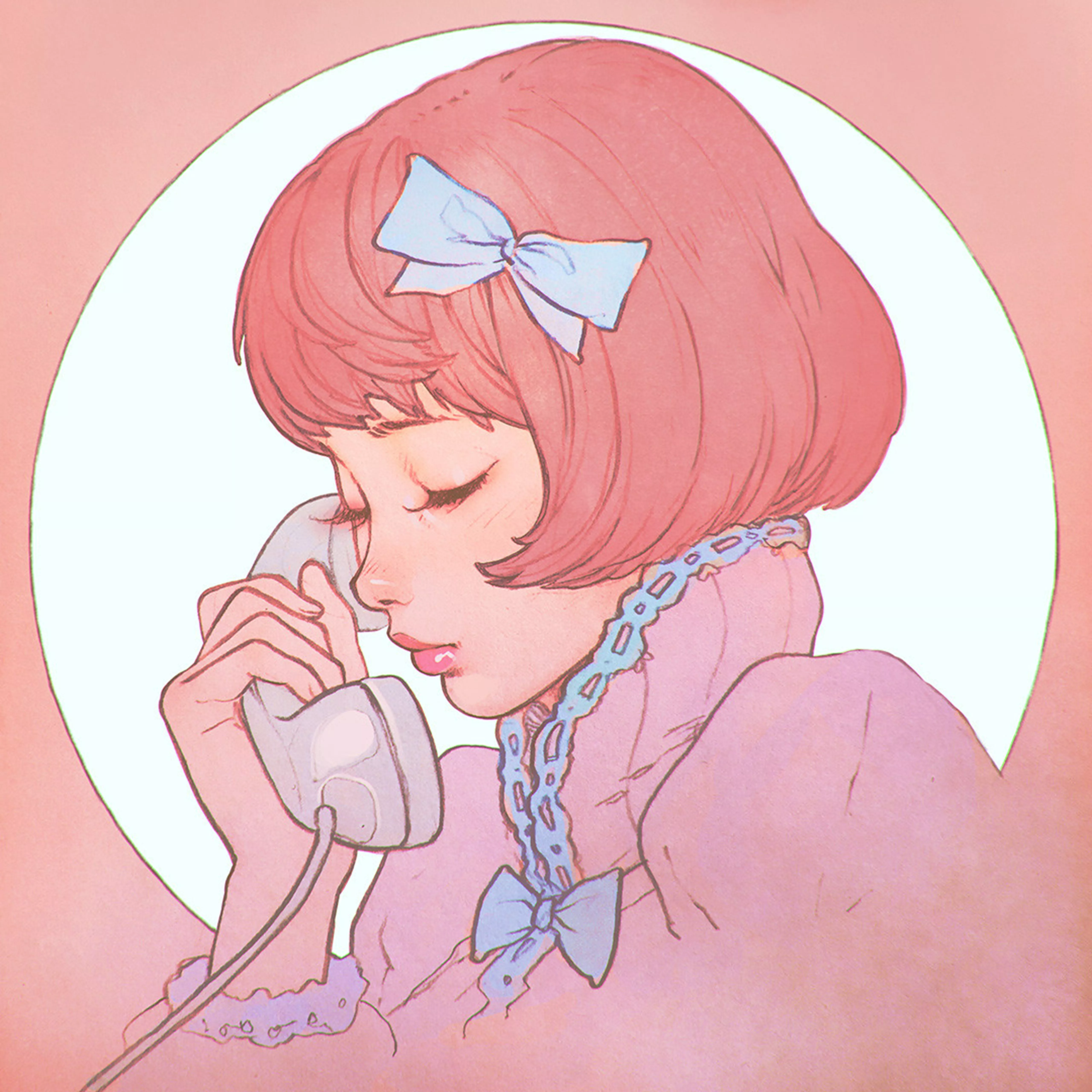 Pink Phone Girl Cute Anime Drawing