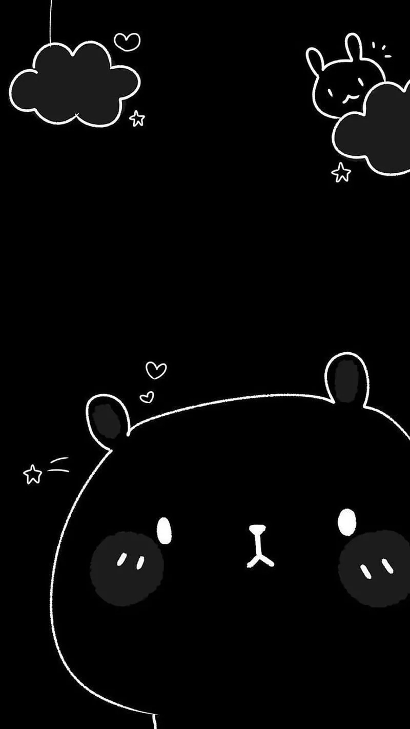 Cute bear, anime, black, cute, drawing