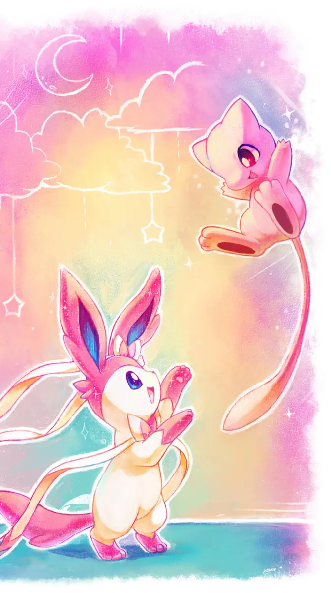 mew and sylveon cute wallpaper