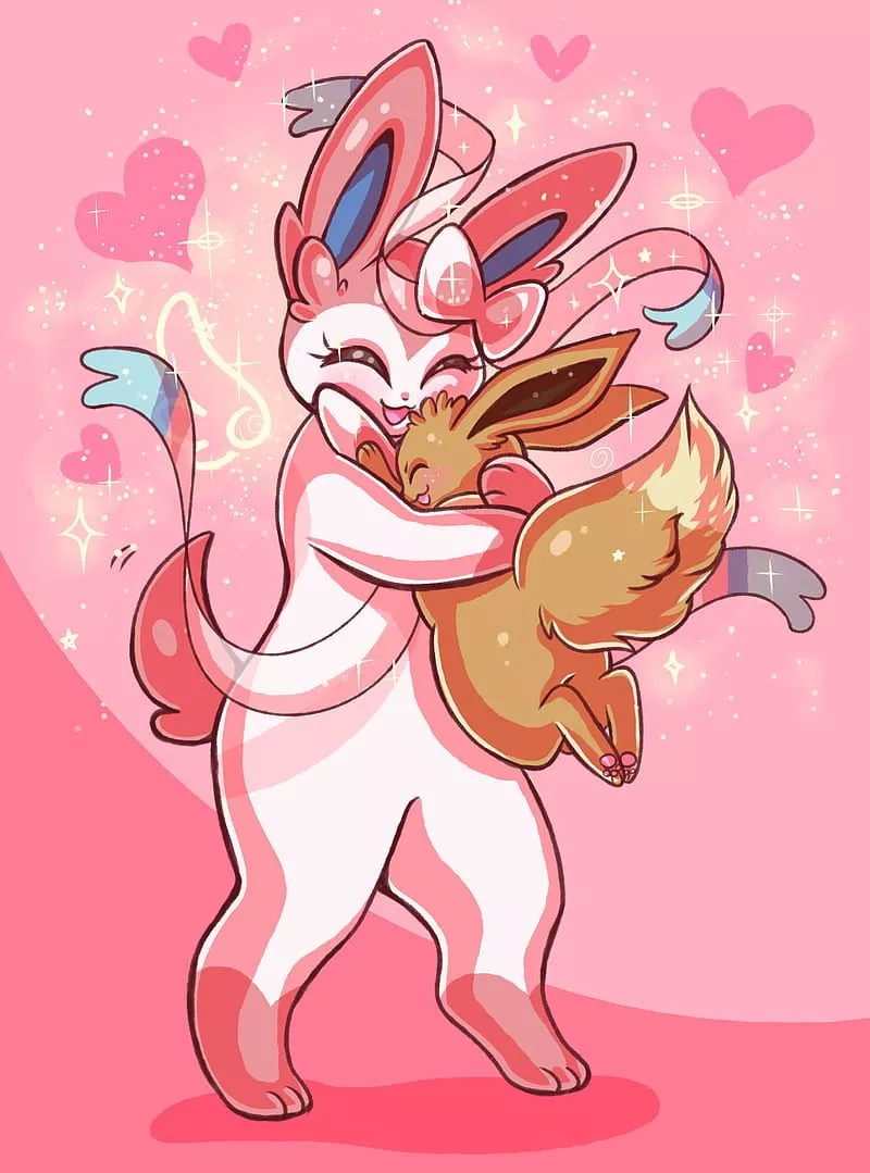 Eevee, hug, HD phone wallpaper