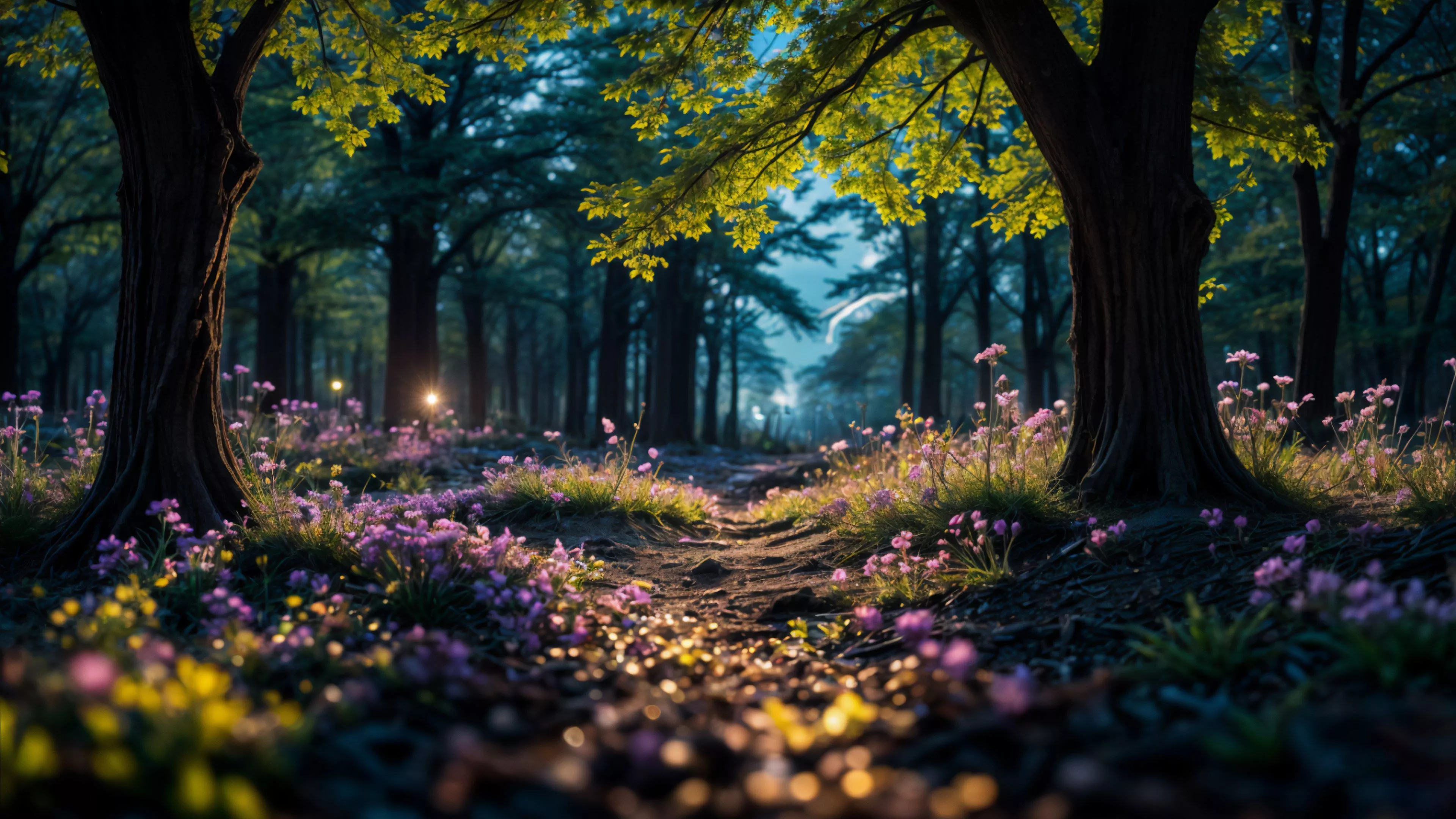 Spring Wallpaper 4K, Magical forest, AI