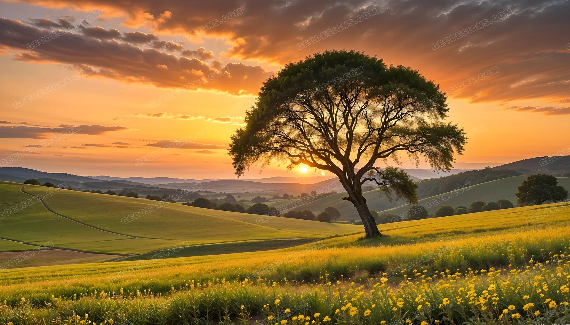 Spring sunset beautiful nature AI
