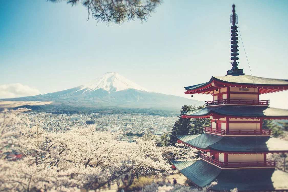 Pagoda and Mount Fuji in Spring · Free