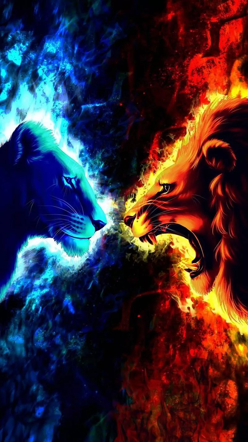 Lion Fire, Lightning Lion, HD phone