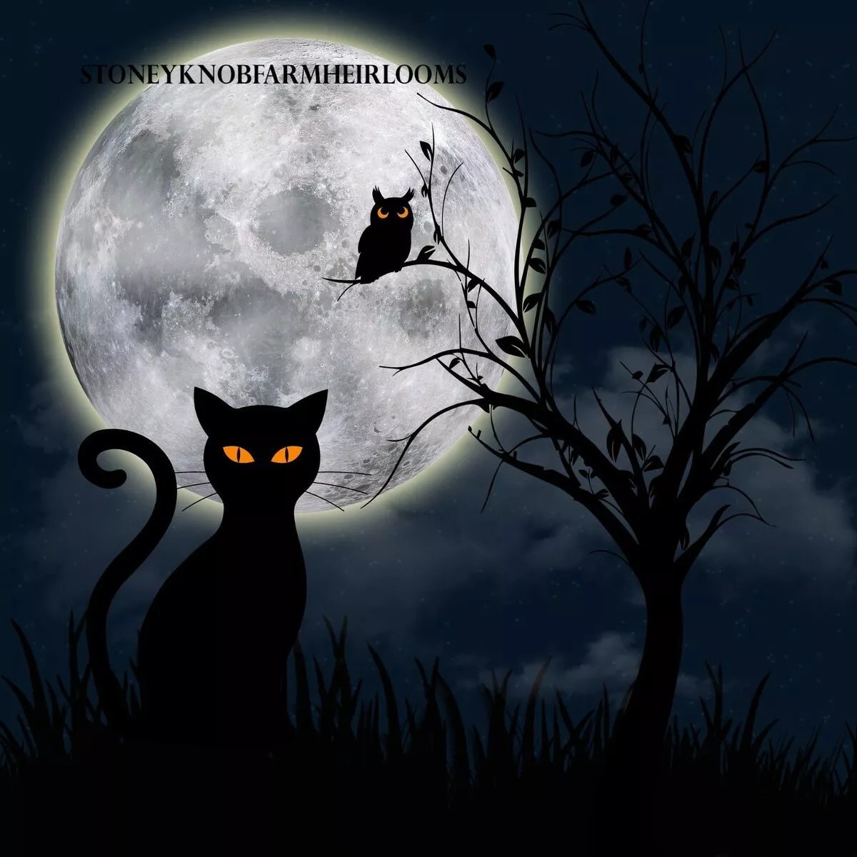 Black Cat, Owl, Full Moon, Halloween