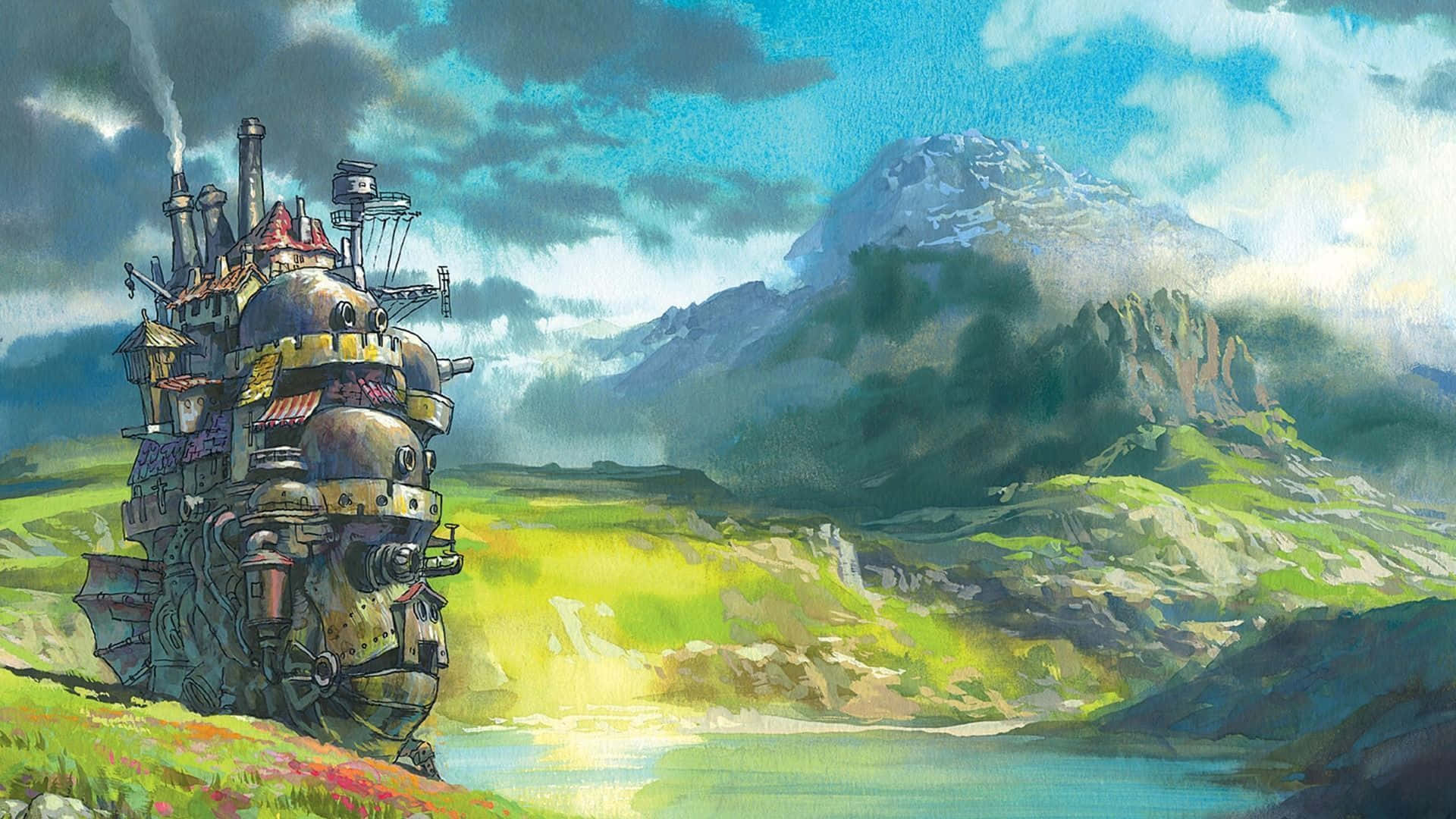 Download Get lost in the whimsical artwork of Studio Ghibli with this Aesthetic Desktop Wallpaper
