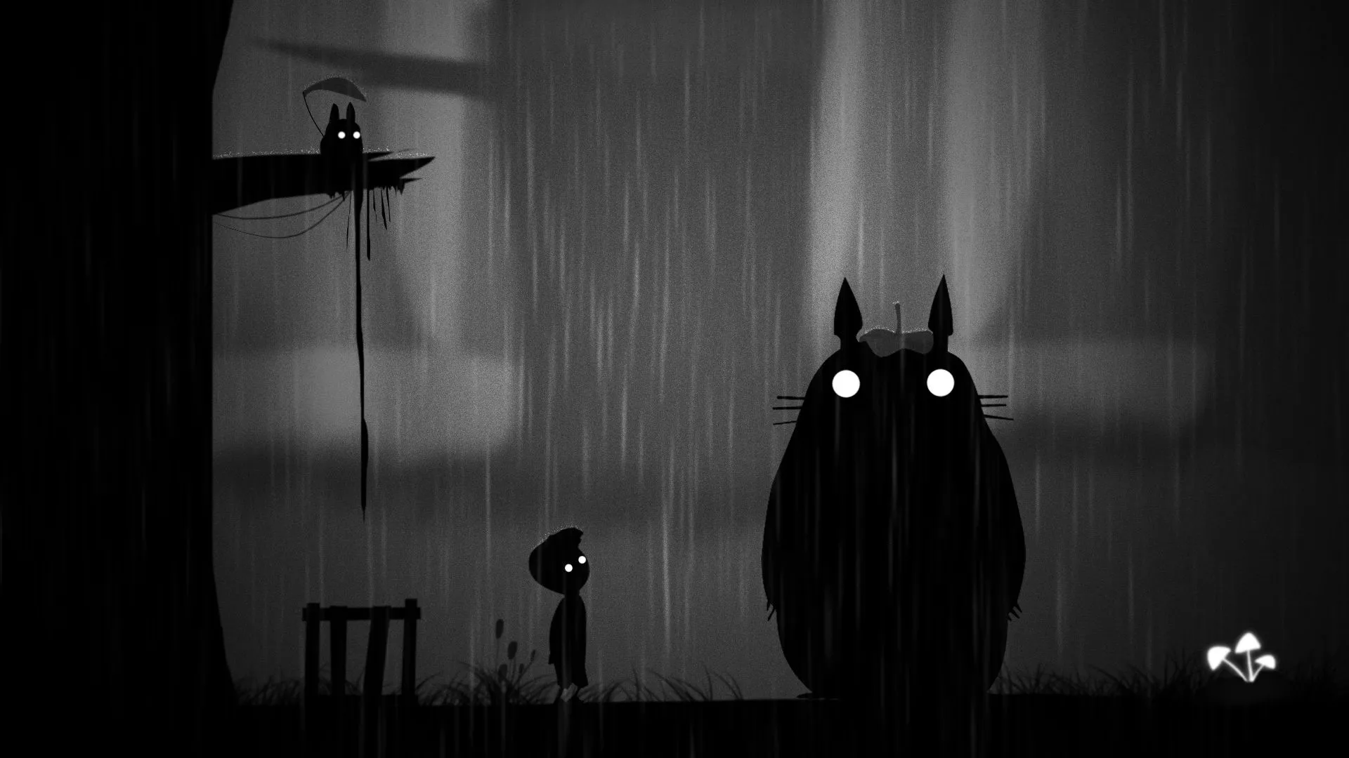 Wallpaper night, rain, art, Totoro