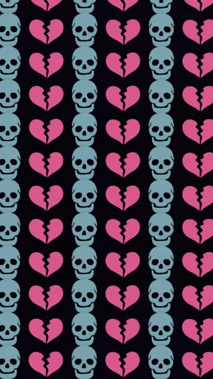 Skull And Broken Heart Black Wallpaper