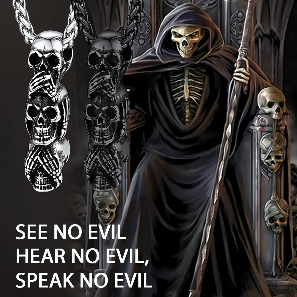 No Evil, Speak No Evil Skull Necklace