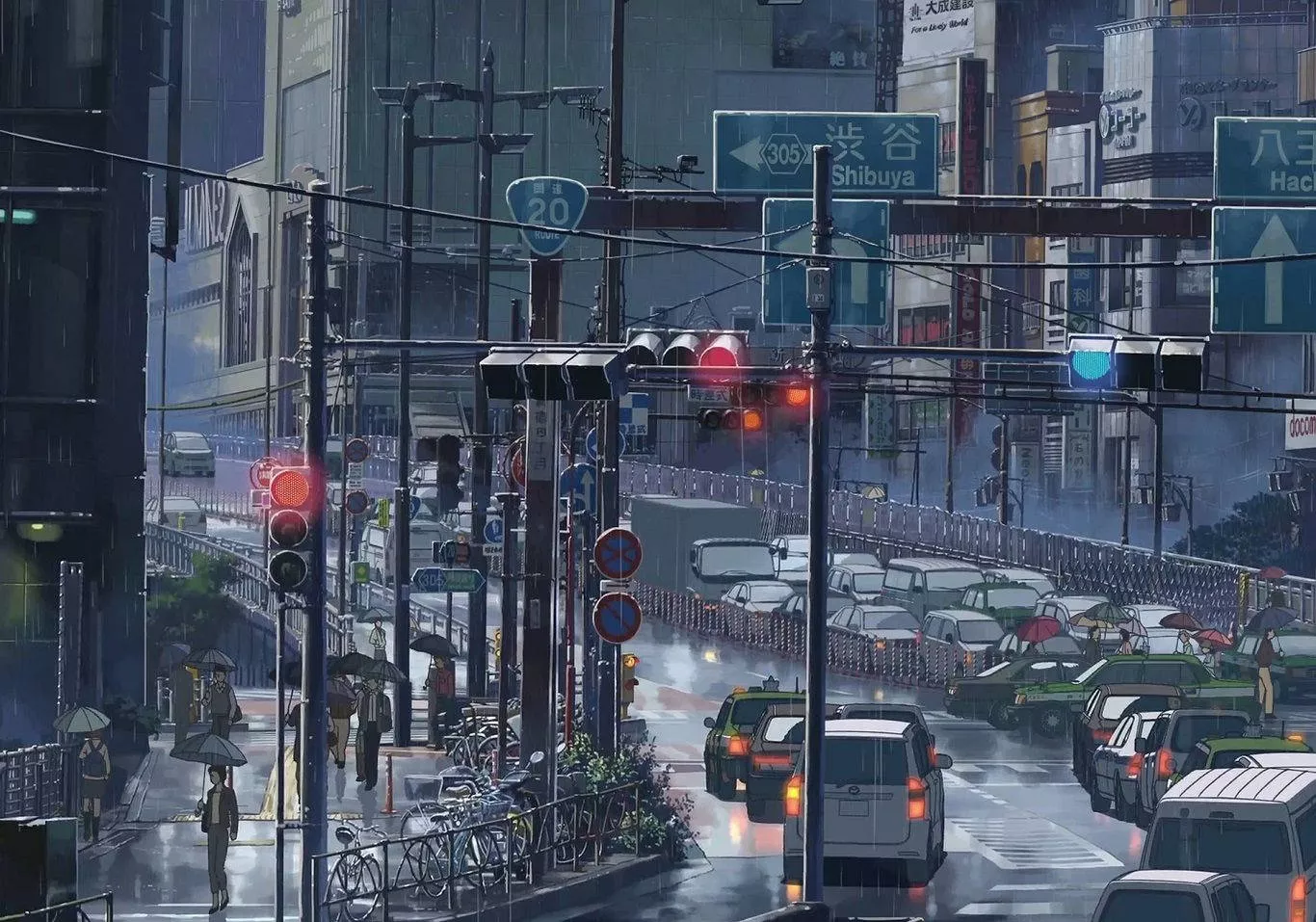 In Japanese City Anime Scene Wallpaper