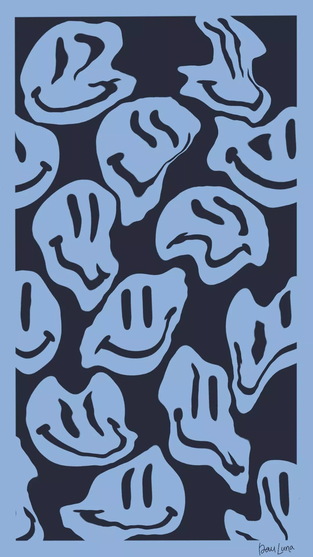 Preppy Smiley Face Warped Blue Pattern