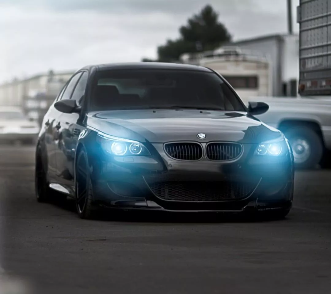 Gray BMW car, Angel Eyes, BMW M5, black