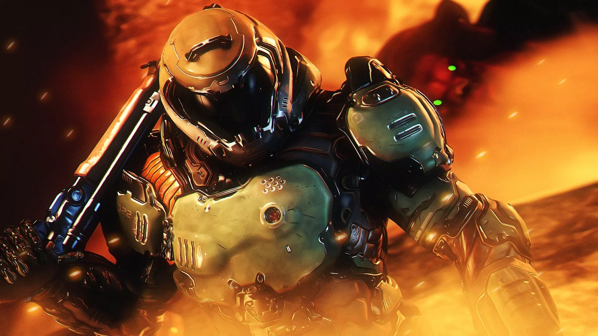 Wallpaper helmet, armor, shotgun, doom