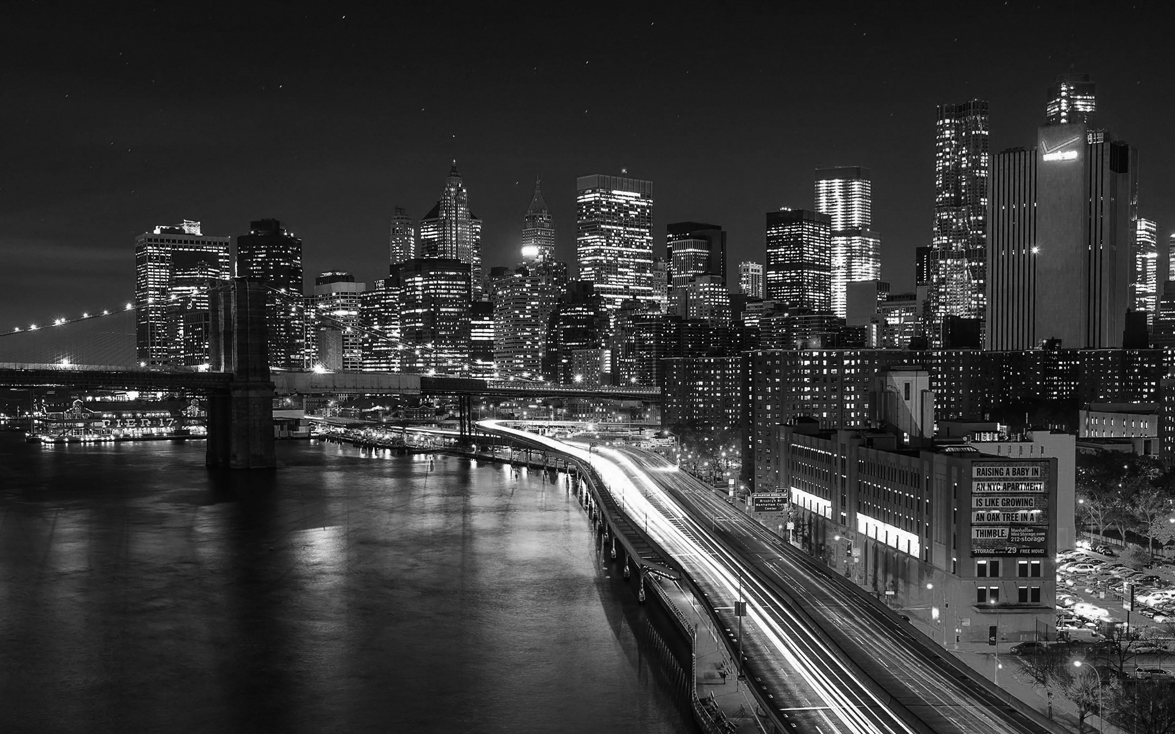 Night City View Lights Dark Bridge