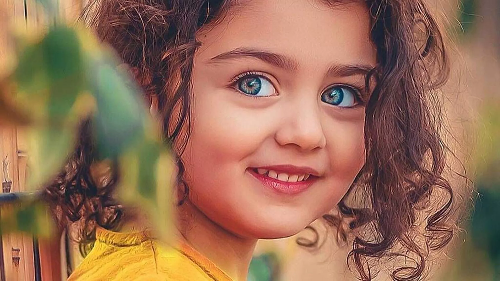 Smiley Curly Hair Blue Eyes Cute Girl