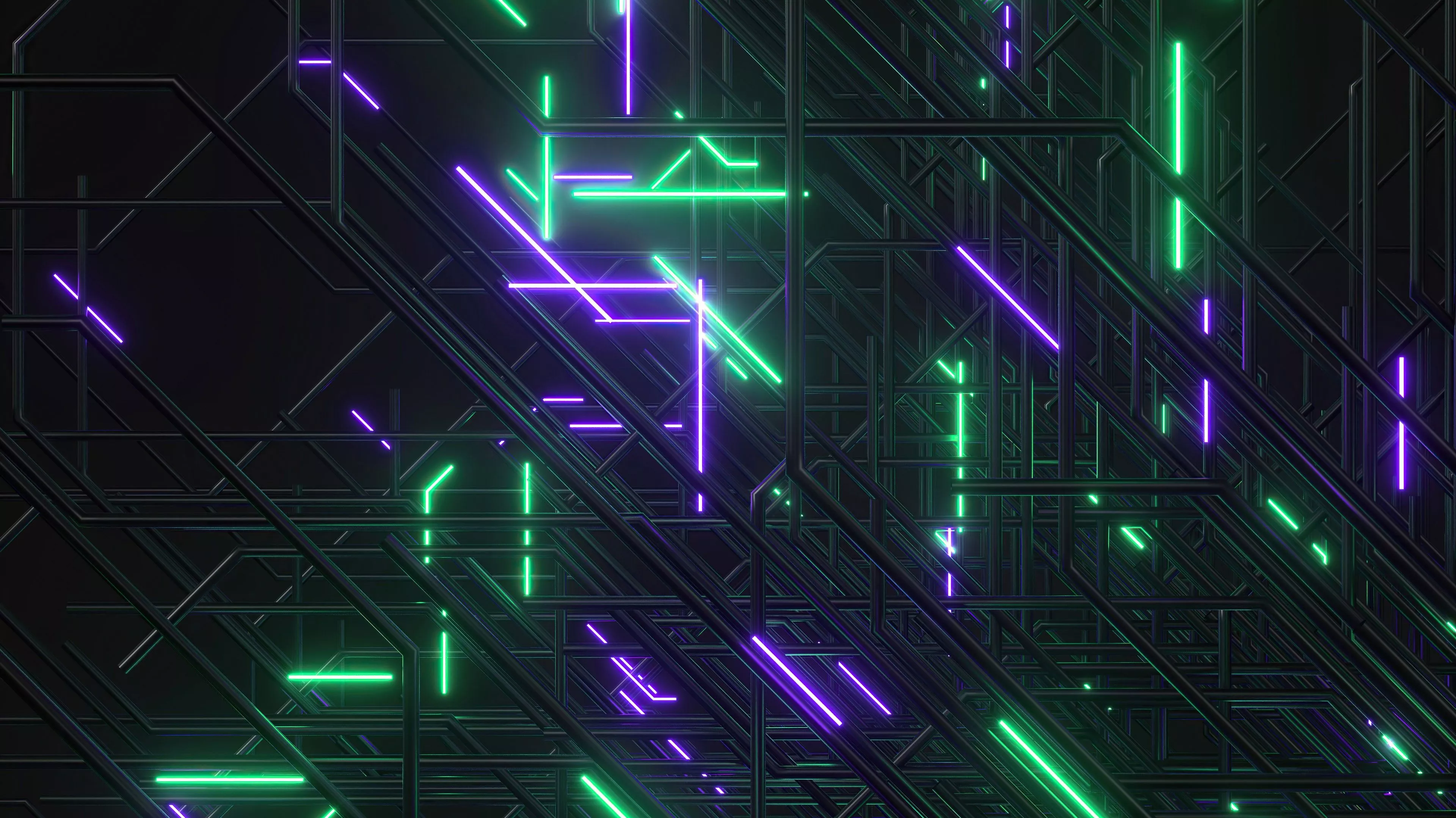 Green Purple Neon Light Lines Abstraction 4K HD Abstract Wallpaper