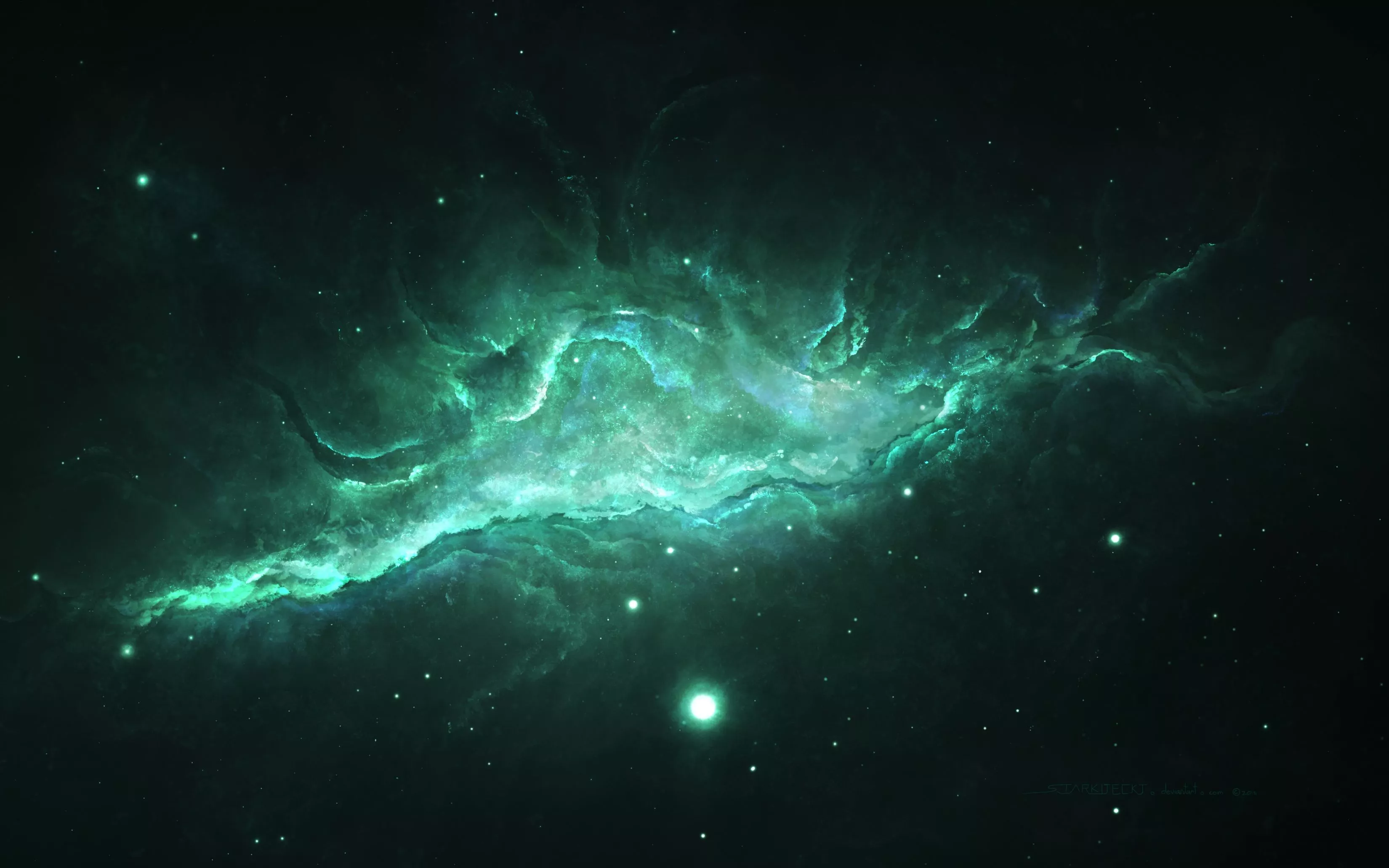 4K Green Glowing Galaxy Wallpaper
