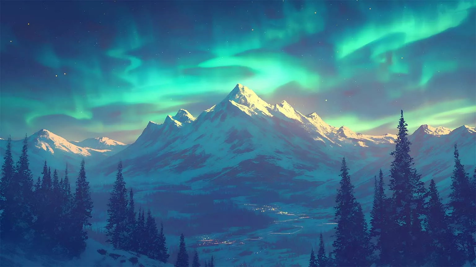 Northern Lights Mountain Landscape Desktop Wallpaper 4K
