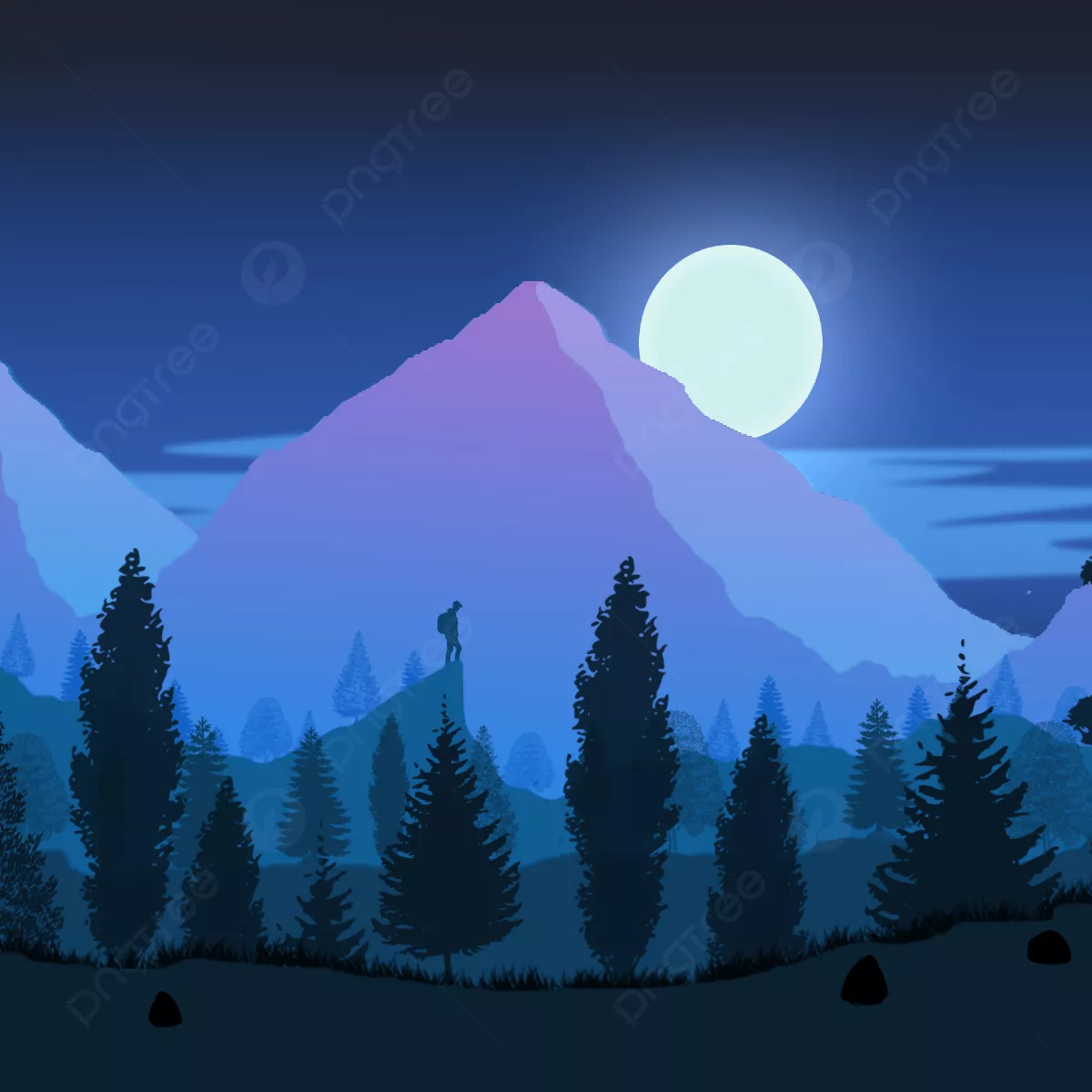 2d Landscape Of Nature Theme At Night