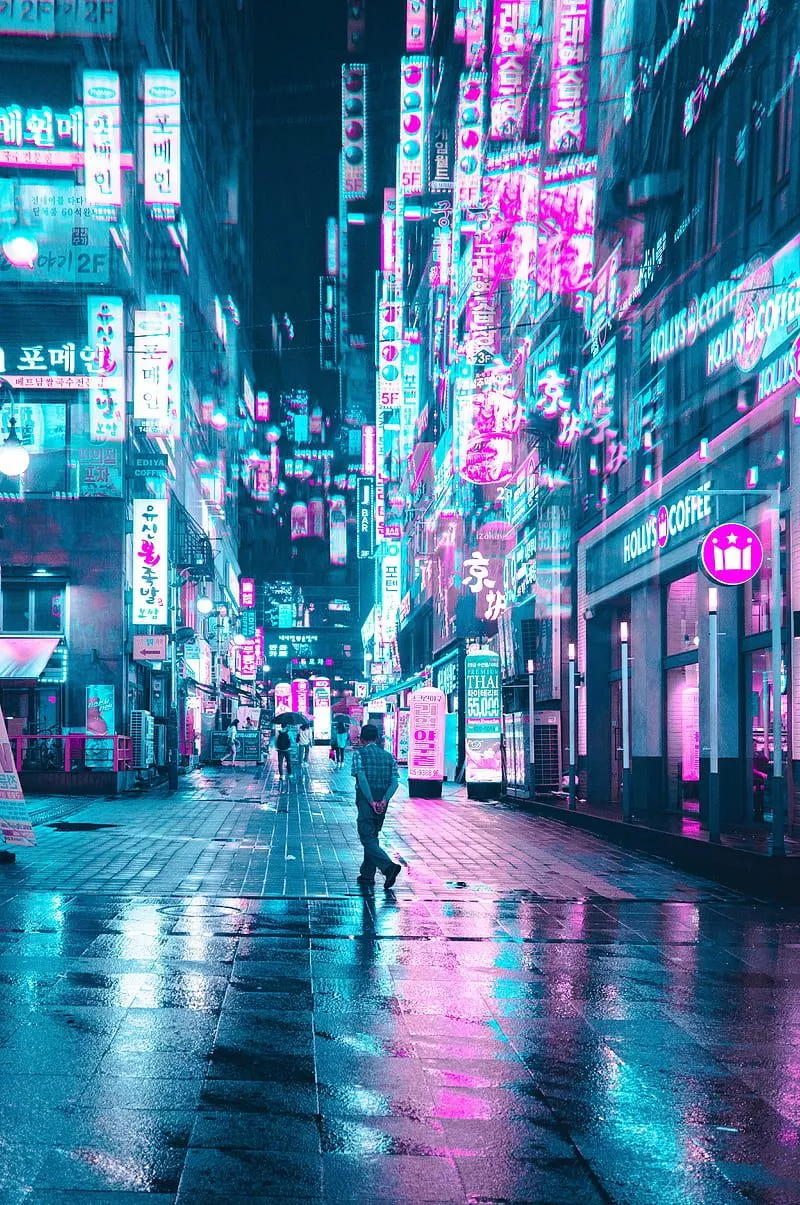Cyberpunk Seoul, 2049, 2077, Steve, aesthetic, anime, asia, bladerunner, blue, HD phone wallpaper