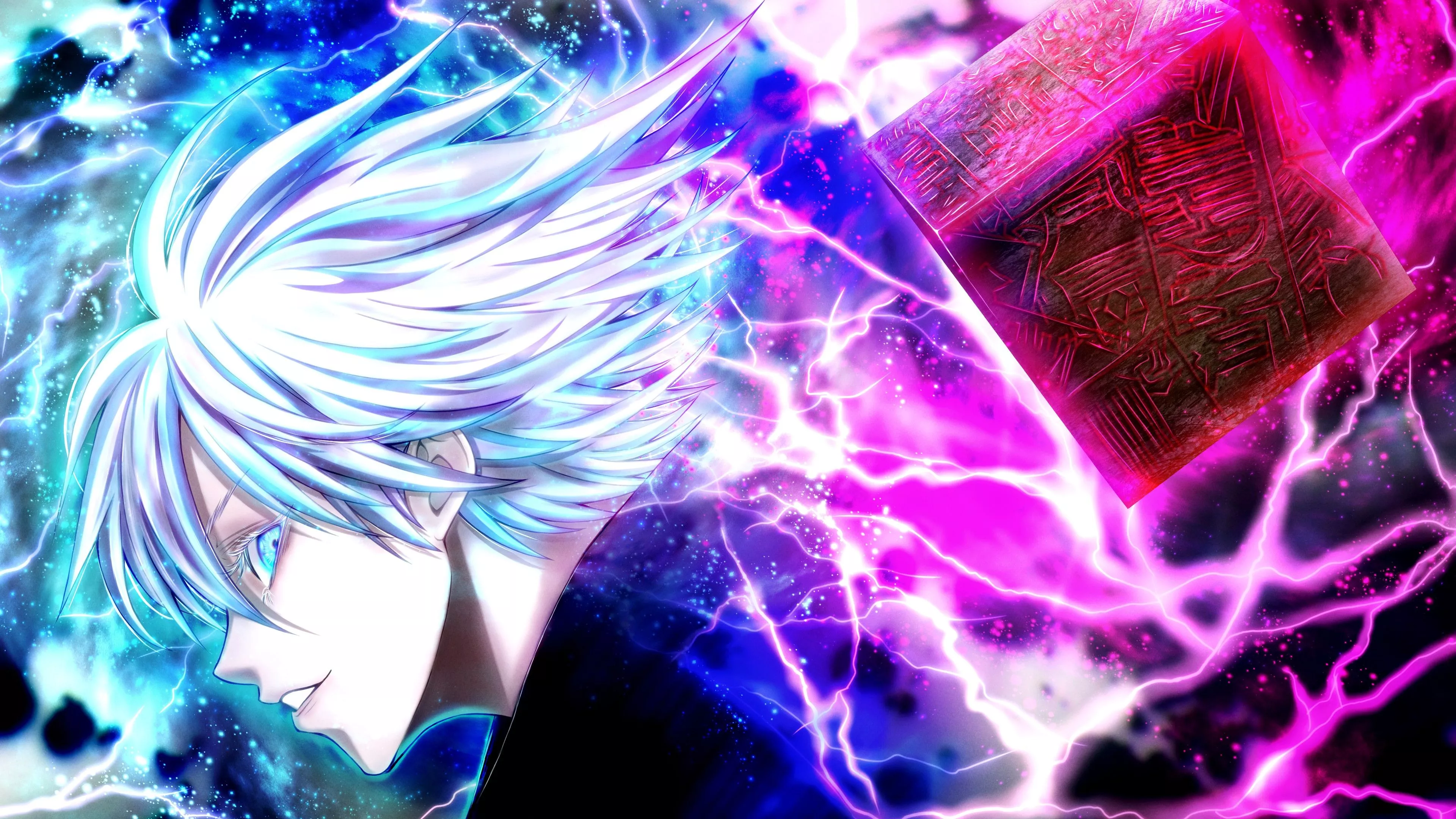 Satoru Gojo Blue Pink Sparkle Background 4K HD Jujutsu Kaisen Wallpaper