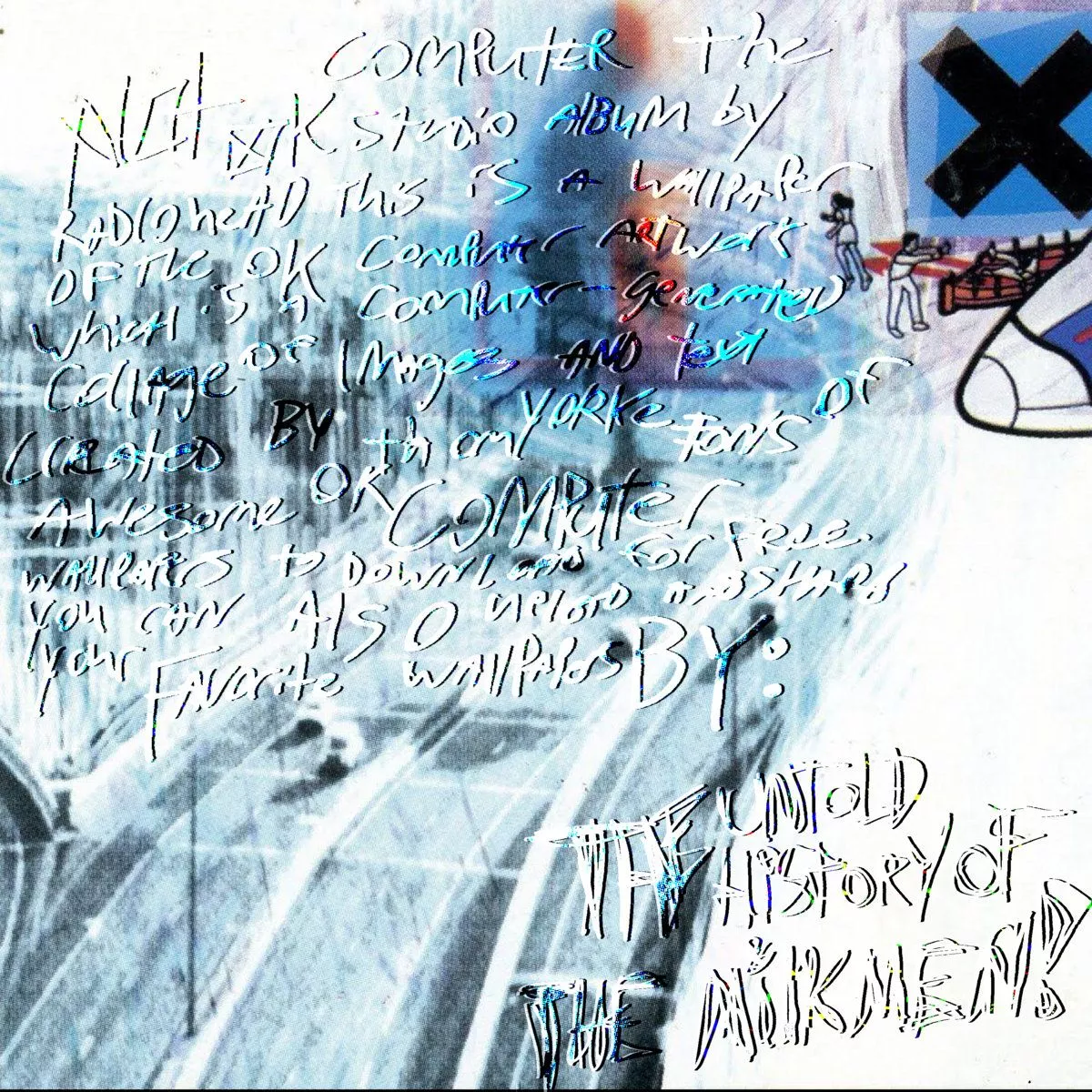 not OK Computer the Studio album by Radiohead this is a wallpaper of the The OK Computer artwork which is a computer​-​generated collage of image and text created by Yorke Tons of