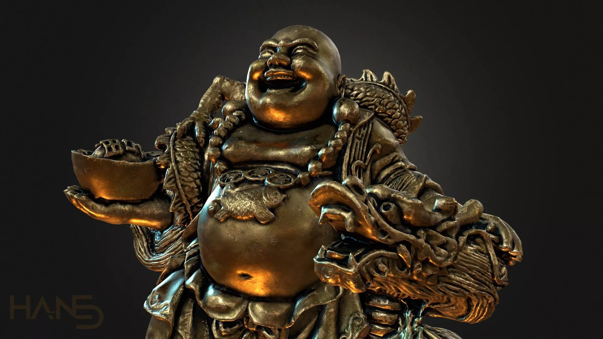 Laughing Buddha And Chinese Dragon