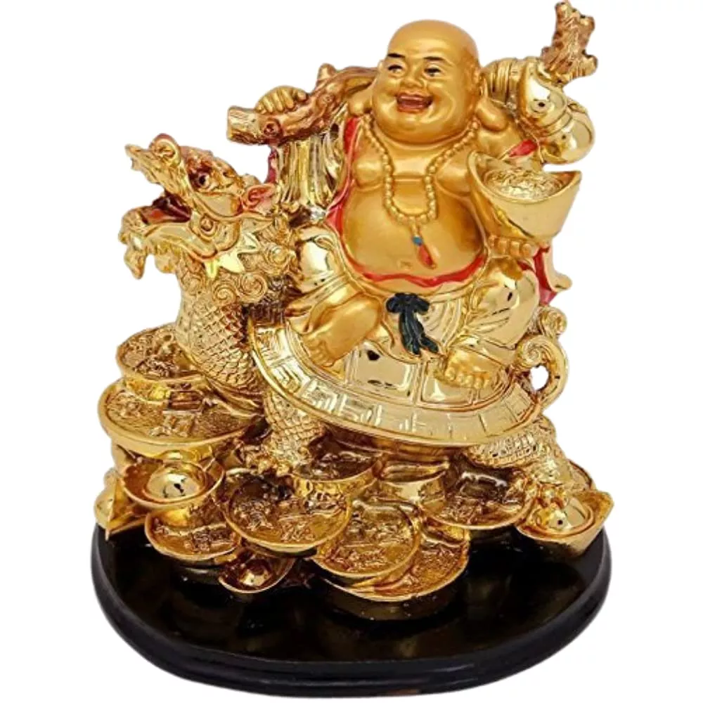 GJ Polyresin Laughing Buddha on Dragon