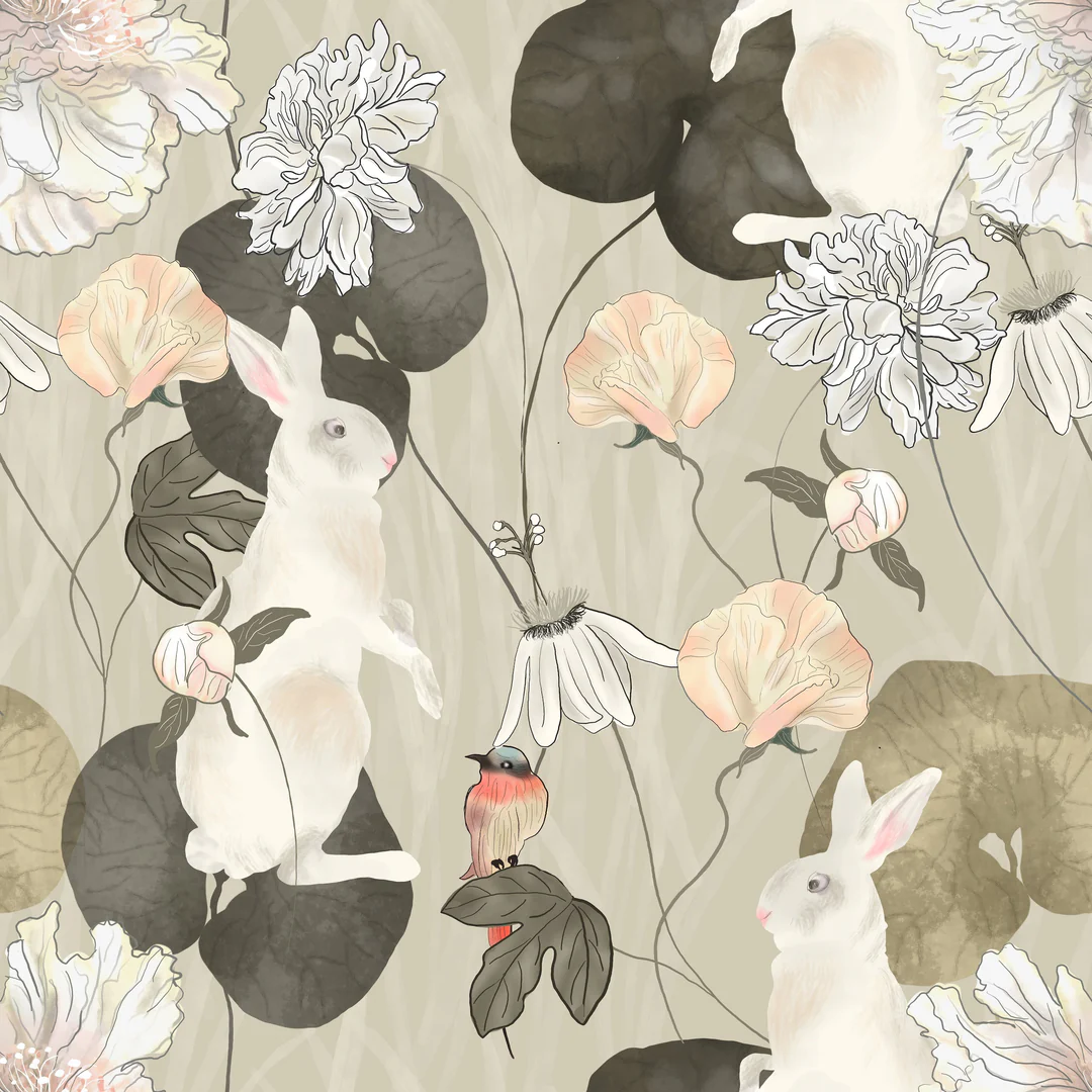 Vintage beige wallpaper with white