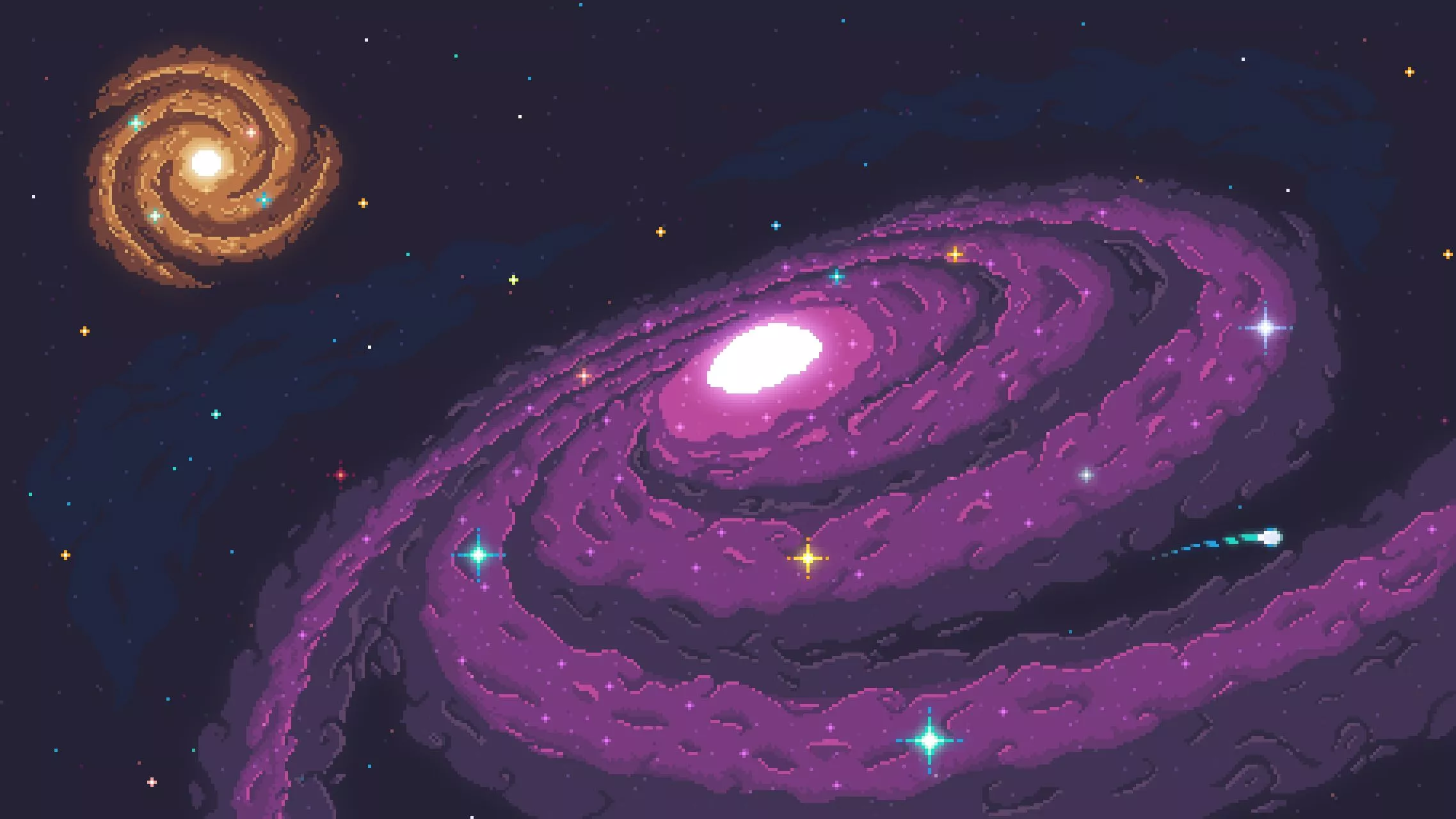 Galaxies Pixel Art Wallpaper, HD Artist