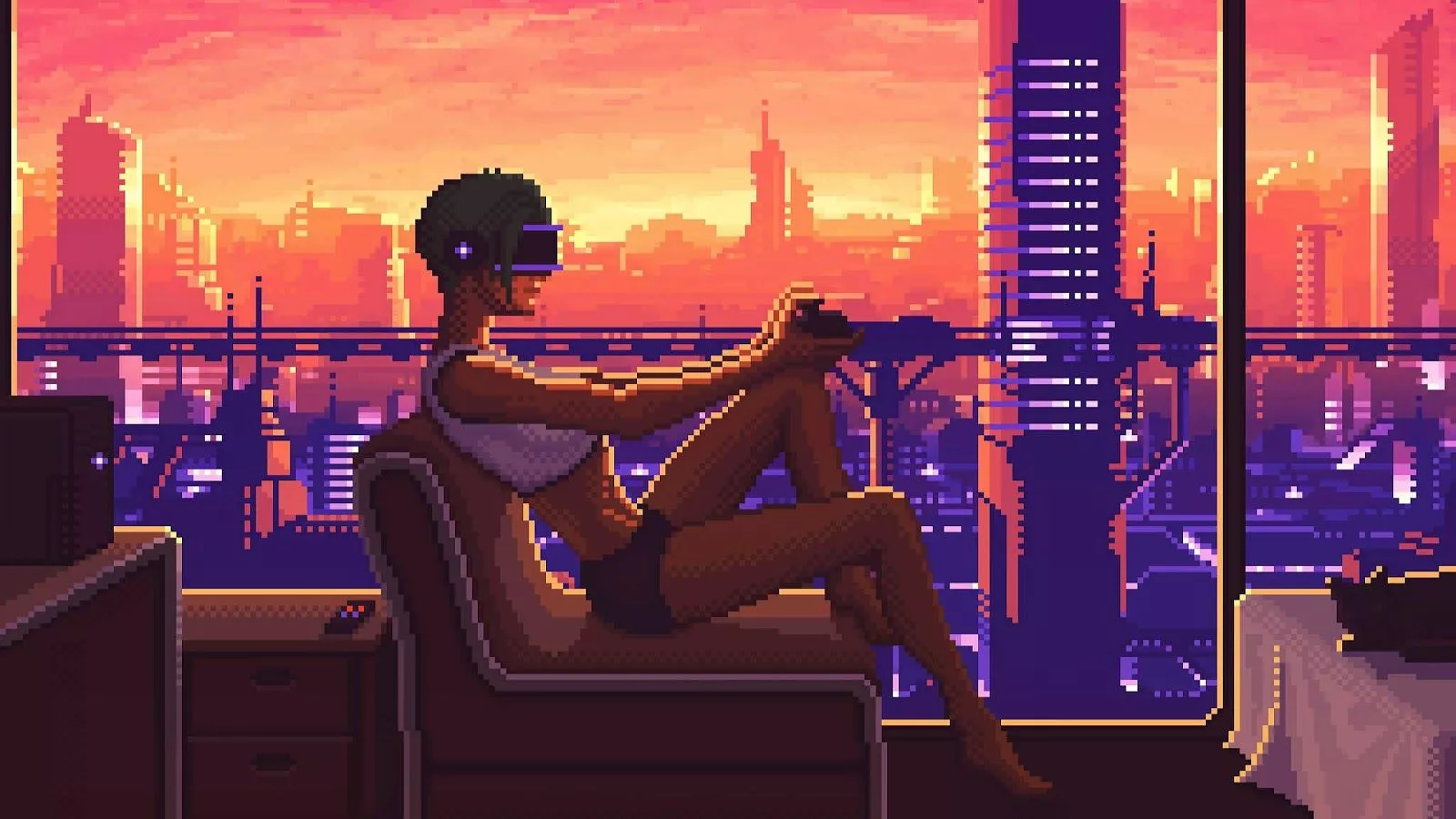 Desktop wallpaper Cyberpunk pixel