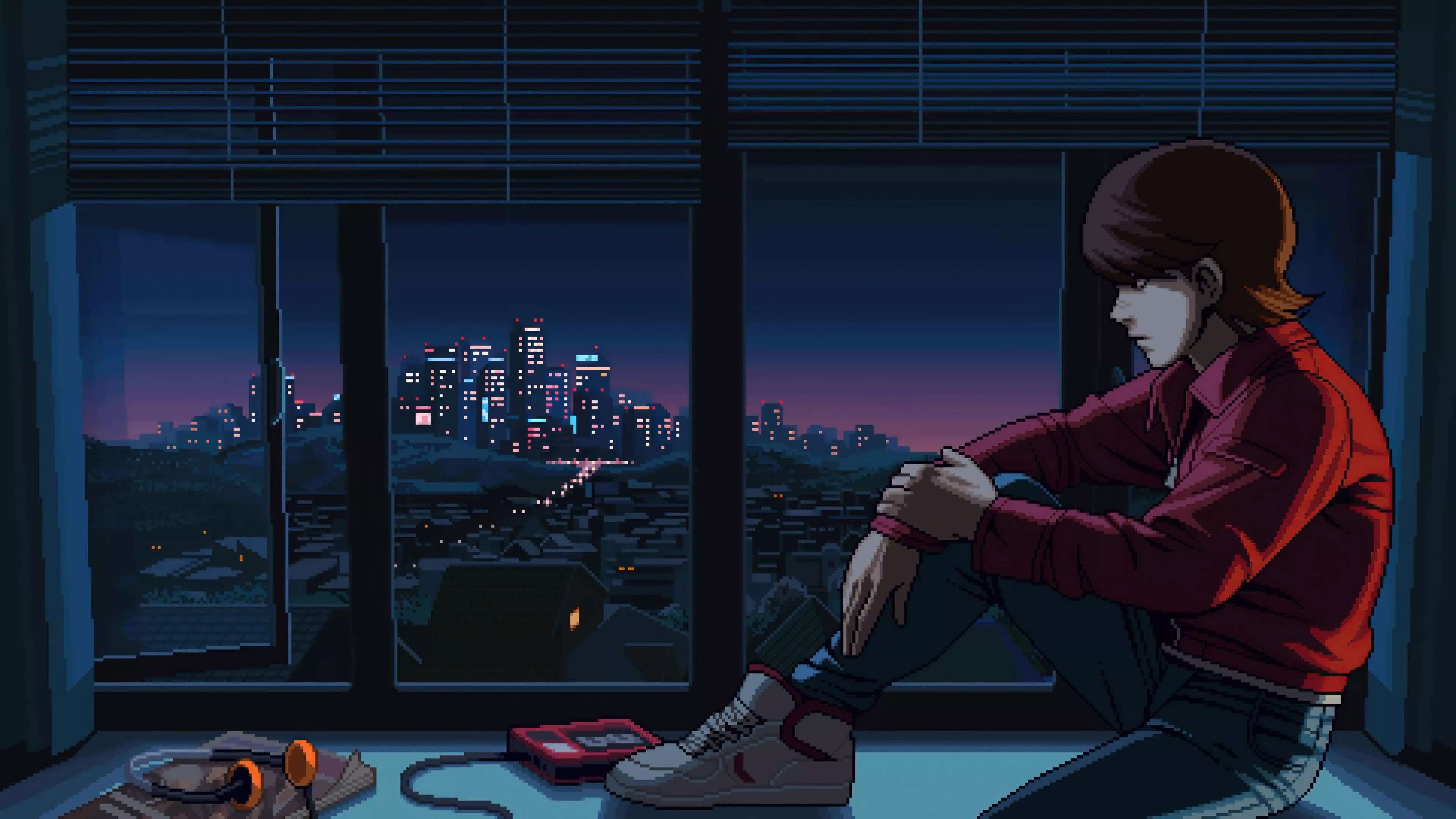 Lofi boy Wallpaper 4K, Pixel art, Retro style