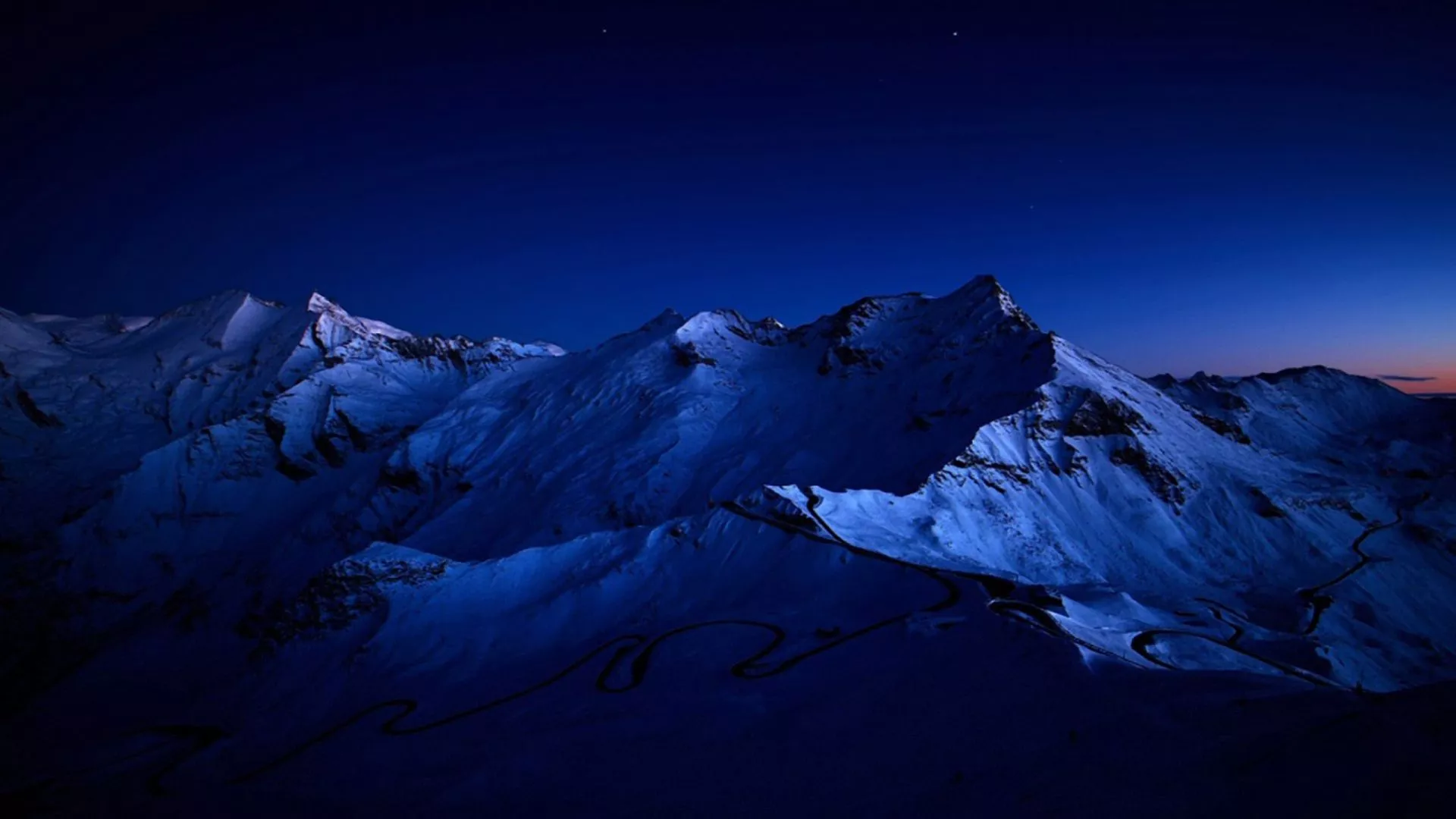 Dark Blue Sky Above Snow Covered