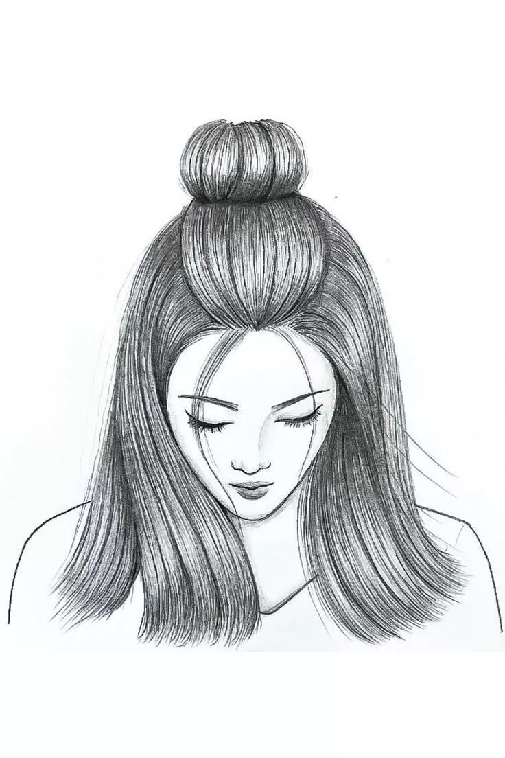 Girl Drawing with half bun hairstyle