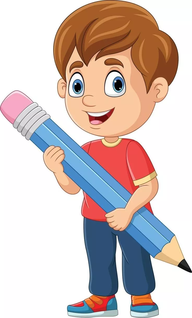Cartoon boy holding a big pencil