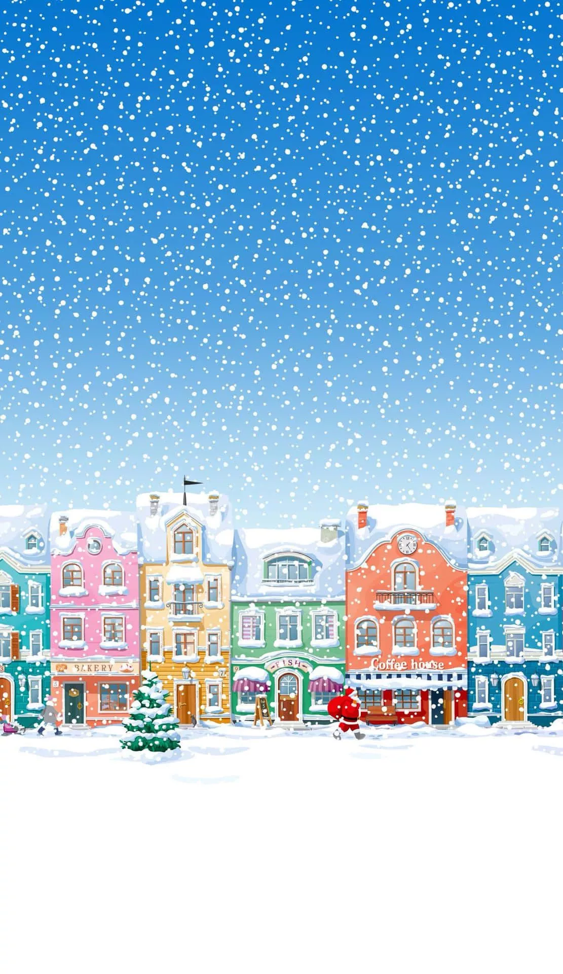Cute Christmas Homes Colorful With Falling Snow Perfect Day And Night Wallpaper Mountains Nature 8K Best Wallpaper For Apple IPhone