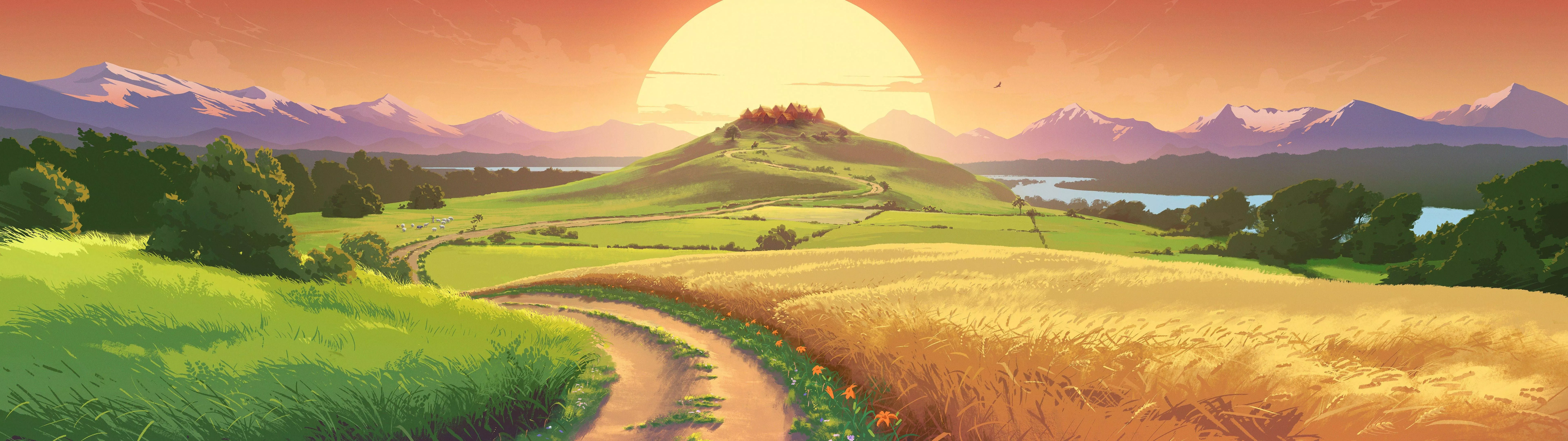 4k Dual Monitor Art Of Grassy Field At