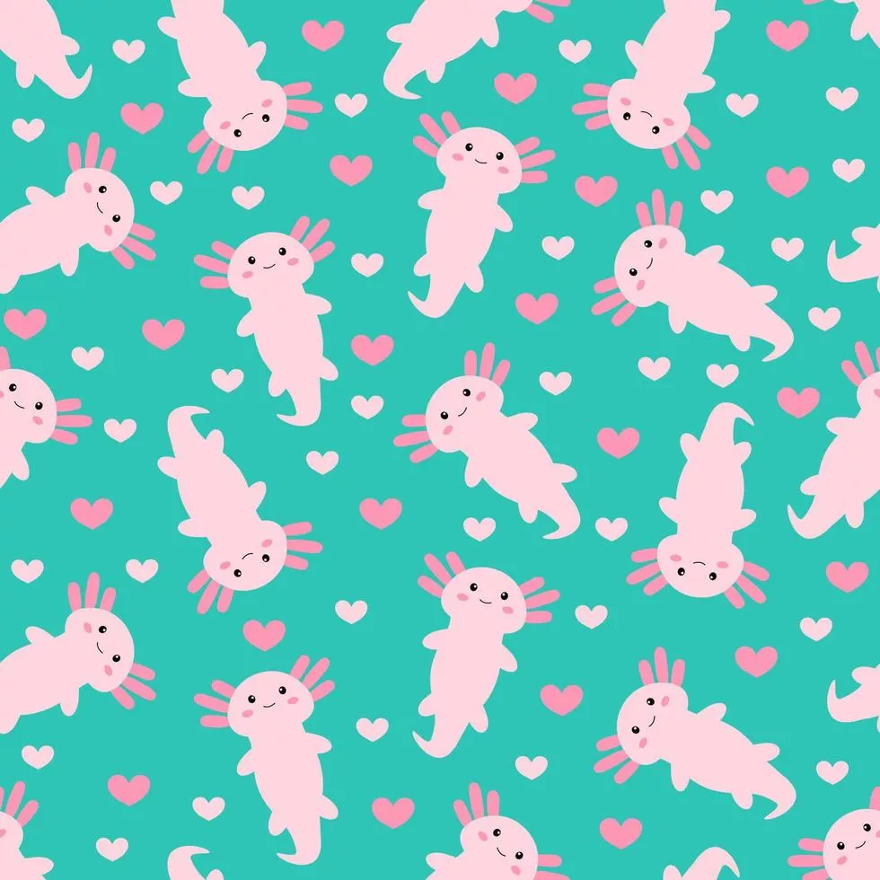 Cute cartoon axolotl. Seamless pattern